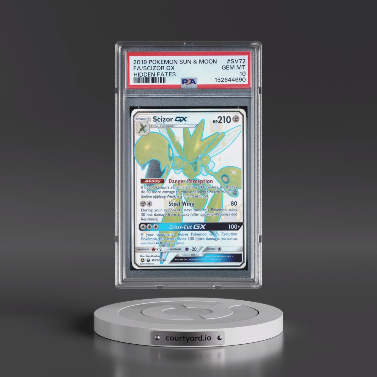 2019 Pokémon Sun & Moon Hidden Fates #SV72 Scizor GX - Holo Full Art (PSA 10 GEM MINT)