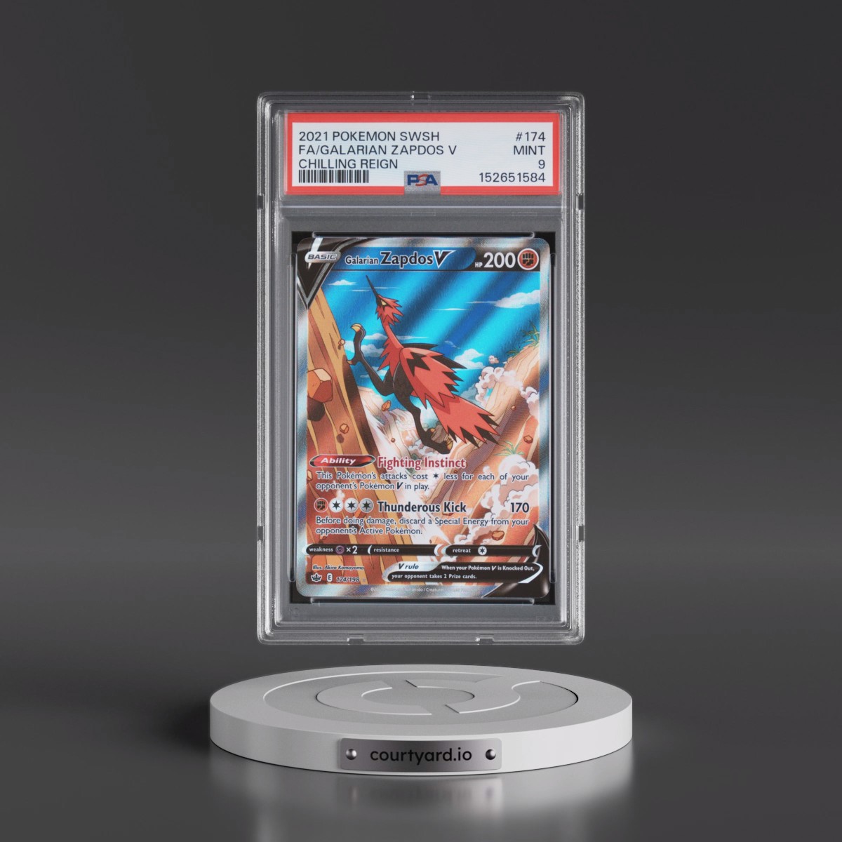2021 Pokémon Sword & Shield Chilling Reign #174 Galarian Zapdos V - Holo Full Art (PSA 9 MINT)