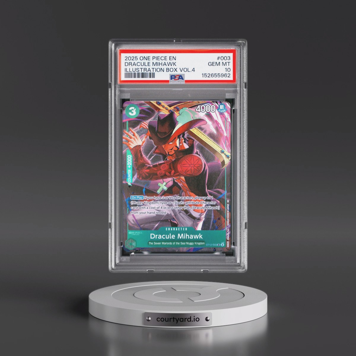 2025 One Piece Promos #003 Dracule Mihawk - Illustration Box Vol.4 (PSA 10 GEM MINT)