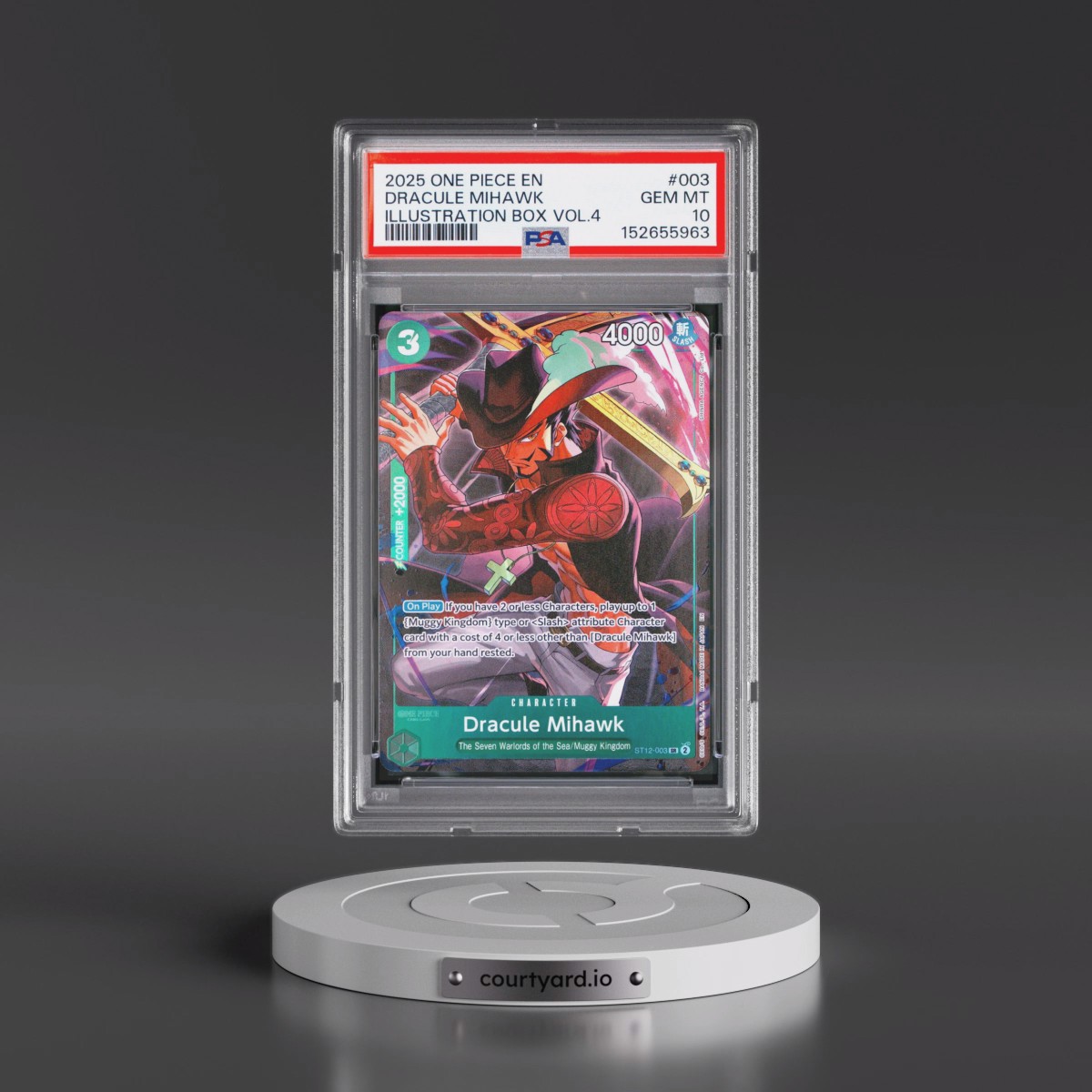 2025 One Piece Promos #003 Dracule Mihawk - Illustration Box Vol.4 (PSA 10 GEM MINT)