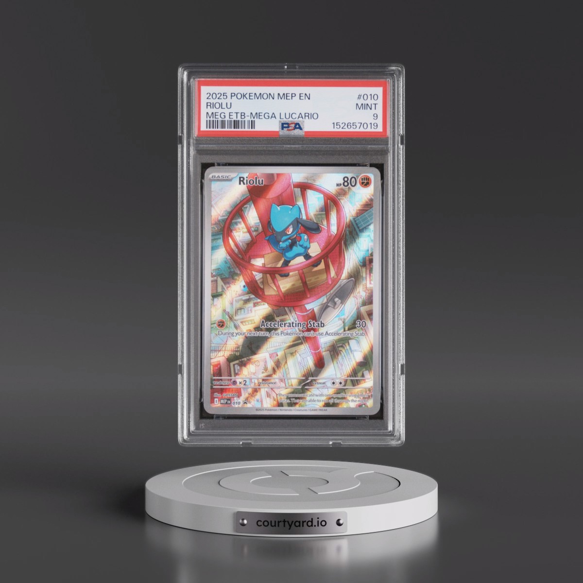 2025 Pokémon Mep EN-Me Black Star Promo #010 Riolu - Mega Evolution Elite Trainer Box-Mega Lucario (PSA 9 MINT)
