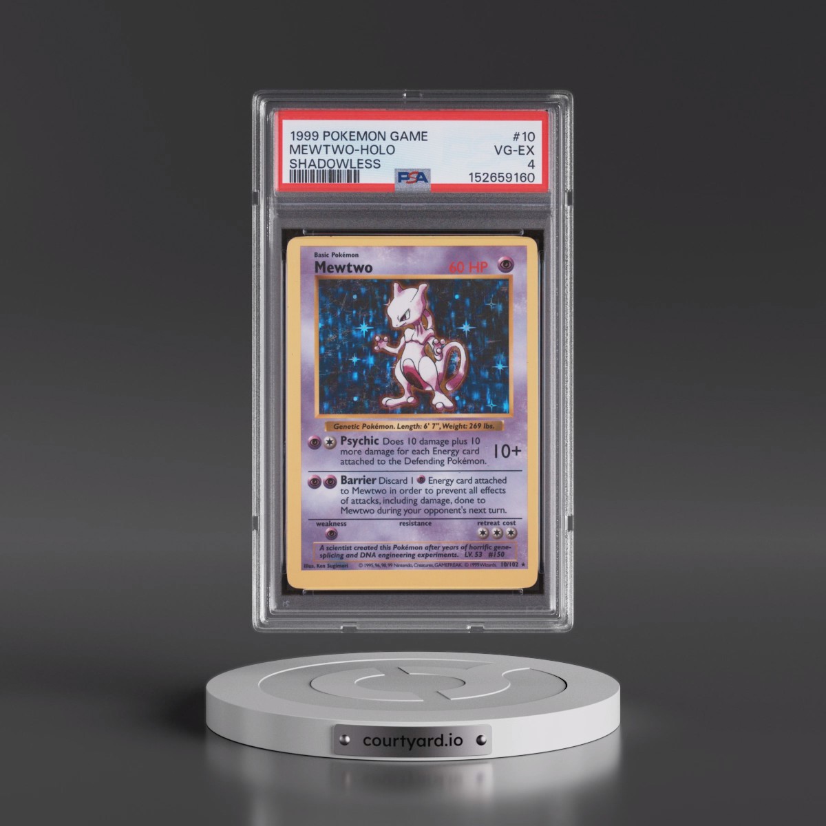 1999 Pokémon Game #10 Mewtwo - Holo Shadowless (PSA 4 VG-EX)