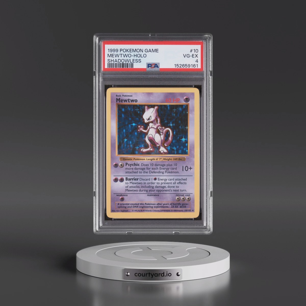 1999 Pokémon Game #10 Mewtwo - Holo Shadowless (PSA 4 VG-EX)