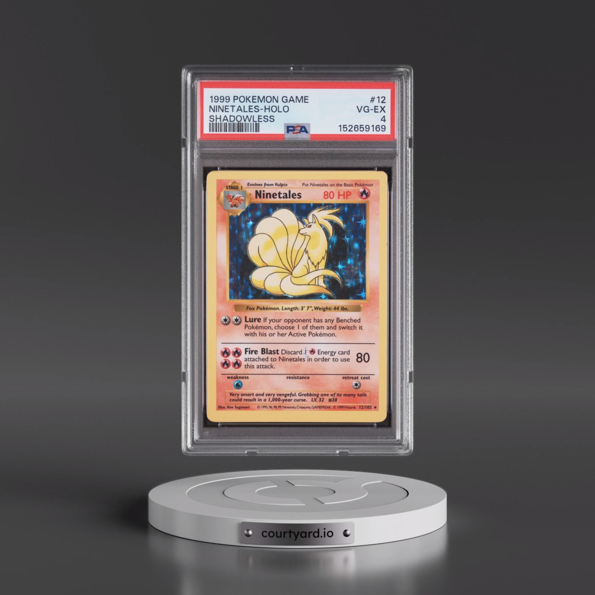 1999 Pokémon Game #12 Ninetales - Holo Shadowless (PSA 4 VG-EX)