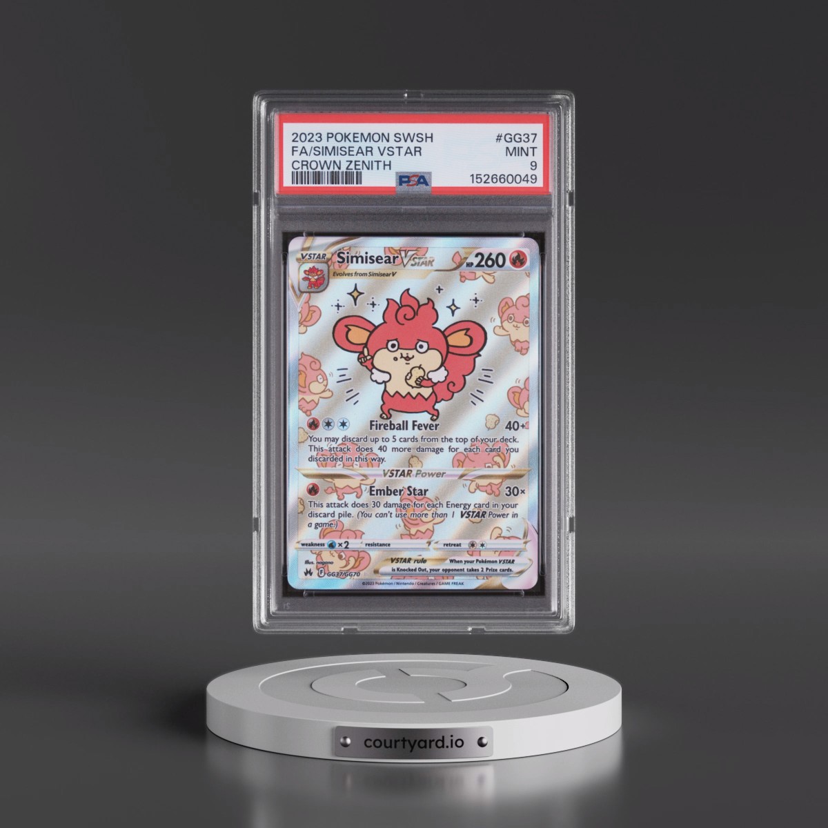 2023 Pokémon Sword and Shield Crown Zenith #GG37 Simisear Vstar - Full Art (PSA 9 MINT)