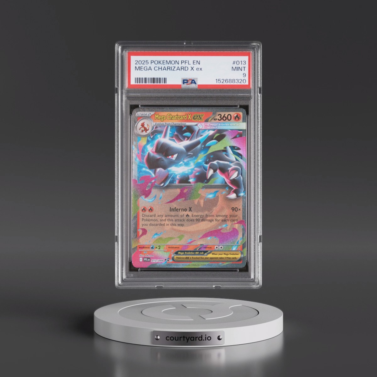 2025 Pokémon Pfl EN-Phantasmal Flames #013 Mega Charizard X EX - Holo (PSA 9 MINT)