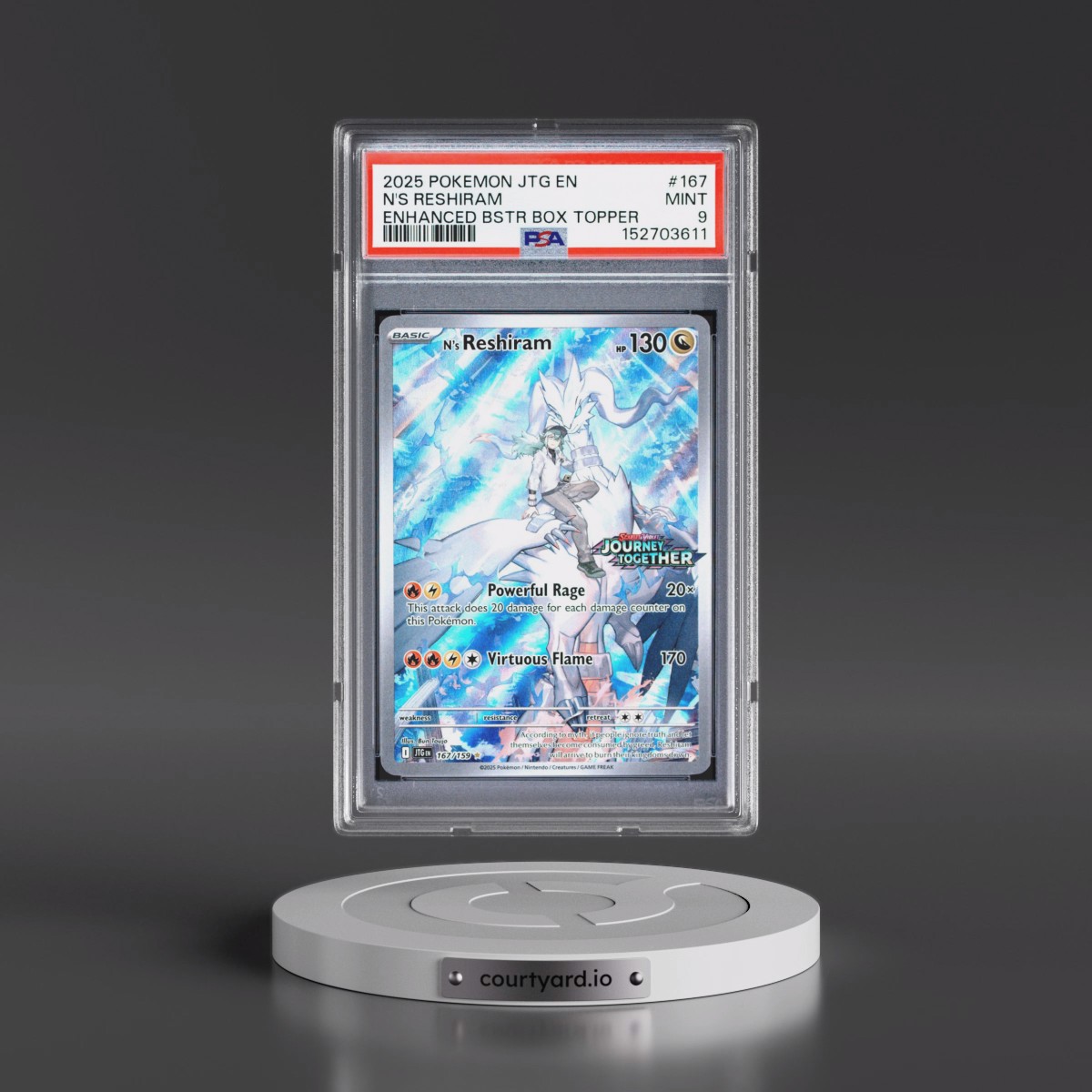 2025 Pokémon Jtg EN-Journey Together #167 N's Reshiram - Enhanced Booster Box Topper (PSA 9 MINT)