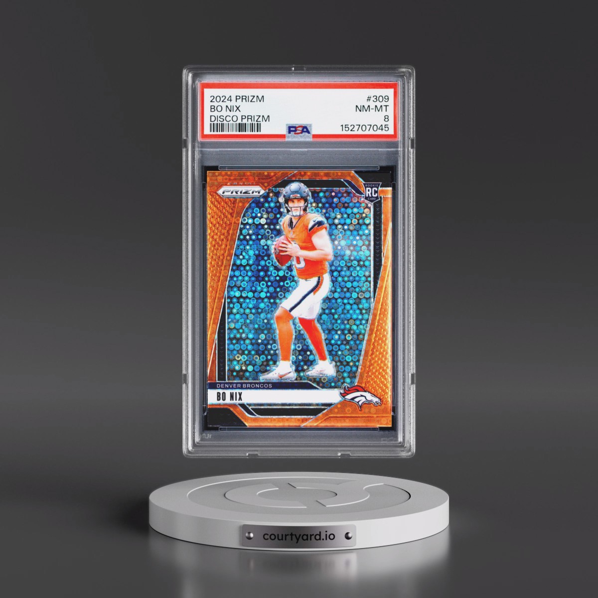 2024 Panini Prizm #309 Bo Nix - Disco Prizm (PSA 8 NM-MT)
