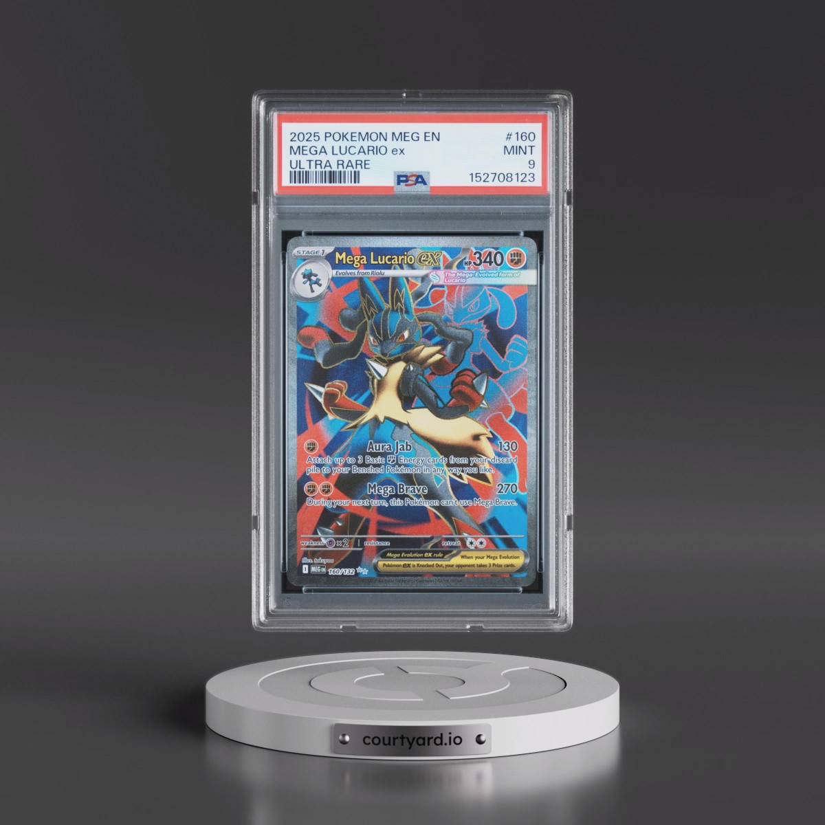 2025 Pokémon Meg EN-Mega Evolution #160 Mega Lucario EX - Holo Ultra Rare (PSA 9 MINT)