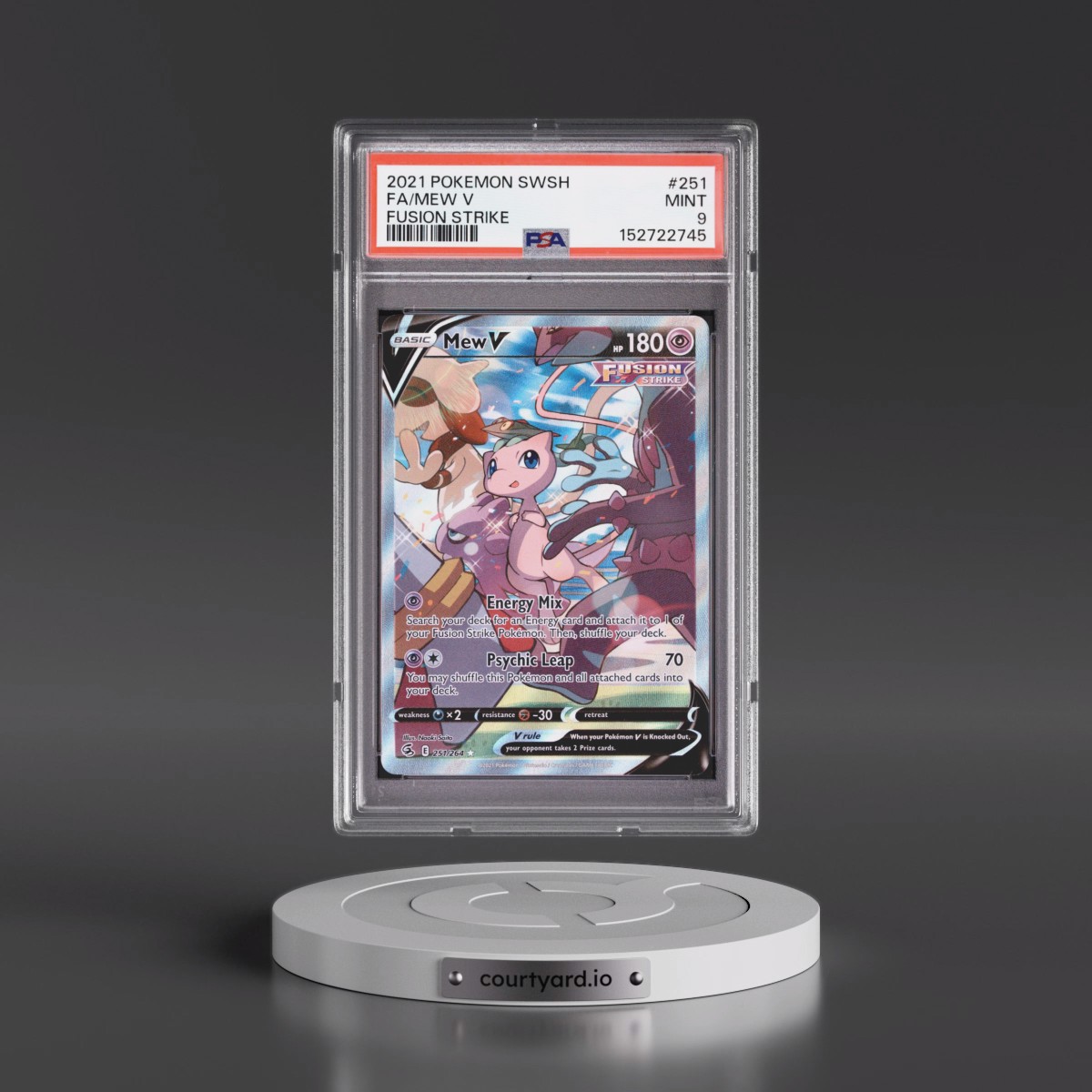 2021 Pokémon Sword & Shield Fusion Strike #251 Mew V - Holo Full Art (PSA 9 MINT)