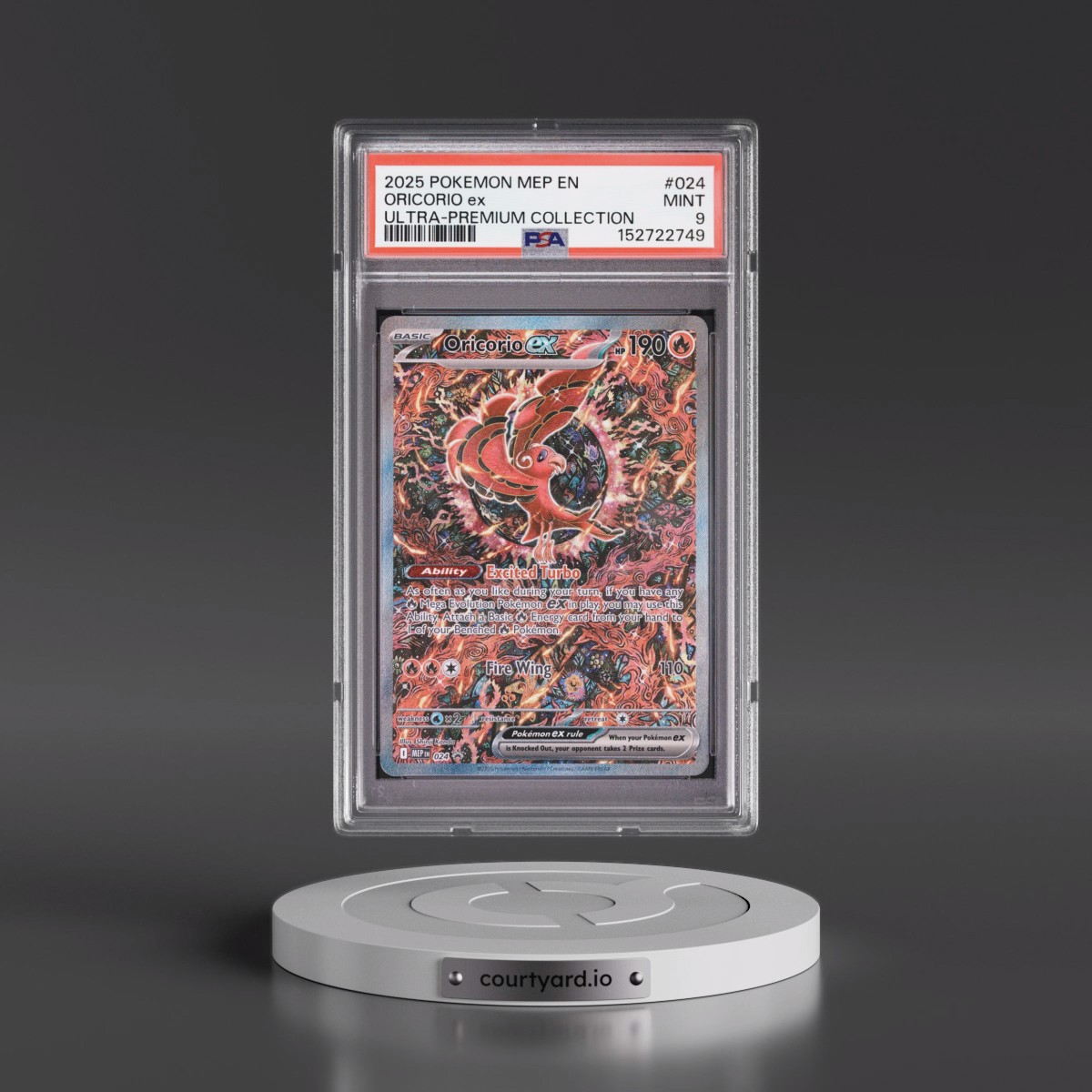 2025 Pokémon Mep EN-Me Black Star Promo #024 Oricorio EX - Holo Mega Charizard X EX Ultra-Premium Collection (PSA 9 MINT)