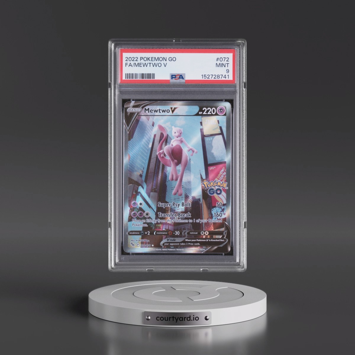 2022 Pokémon Go #072 Mewtwo V - Holo Full Art (PSA 9 MINT)