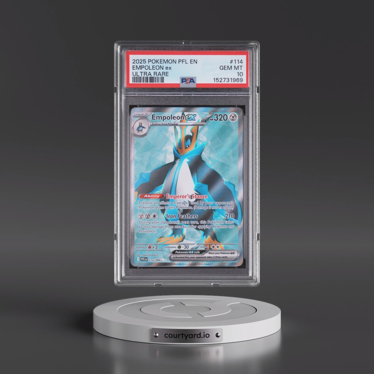 2025 Pokémon Pfl EN-Phantasmal Flames #114 Empoleon EX - Holo Ultra Rare (PSA 10 GEM MINT)