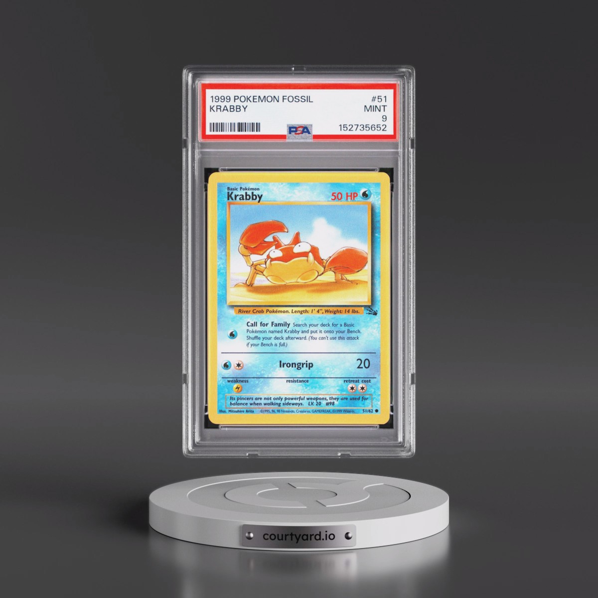 1999 Pokémon Fossil #51 Krabby (PSA 9 MINT)