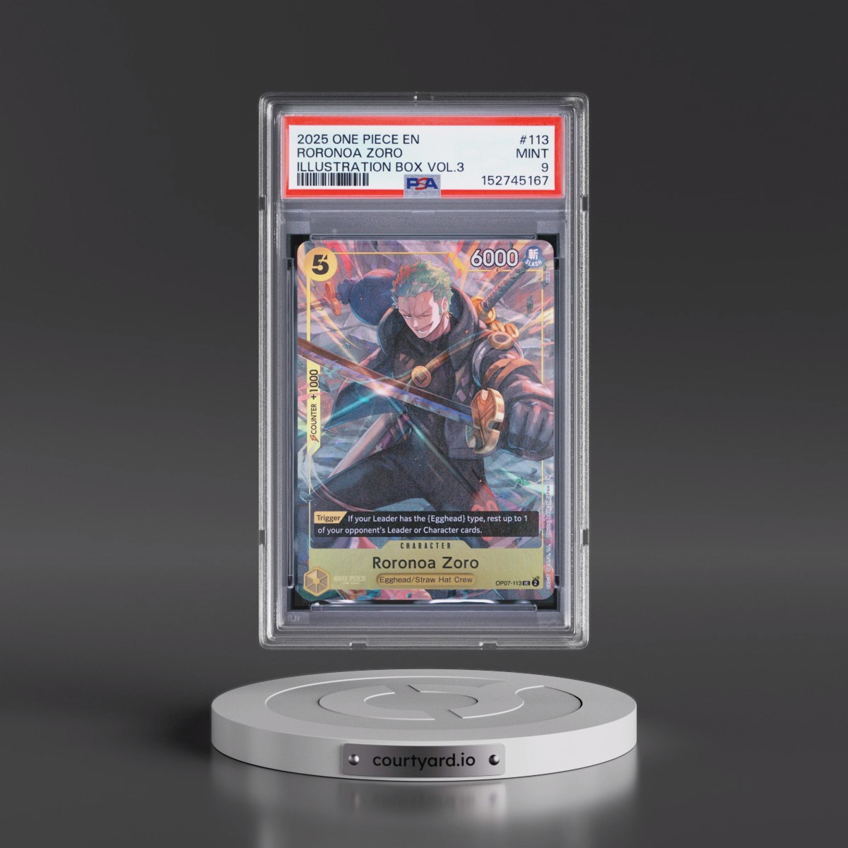 2025 One Piece Promos #113 Roronoa Zoro - Illustration Box Vol.3 (PSA 9 MINT)