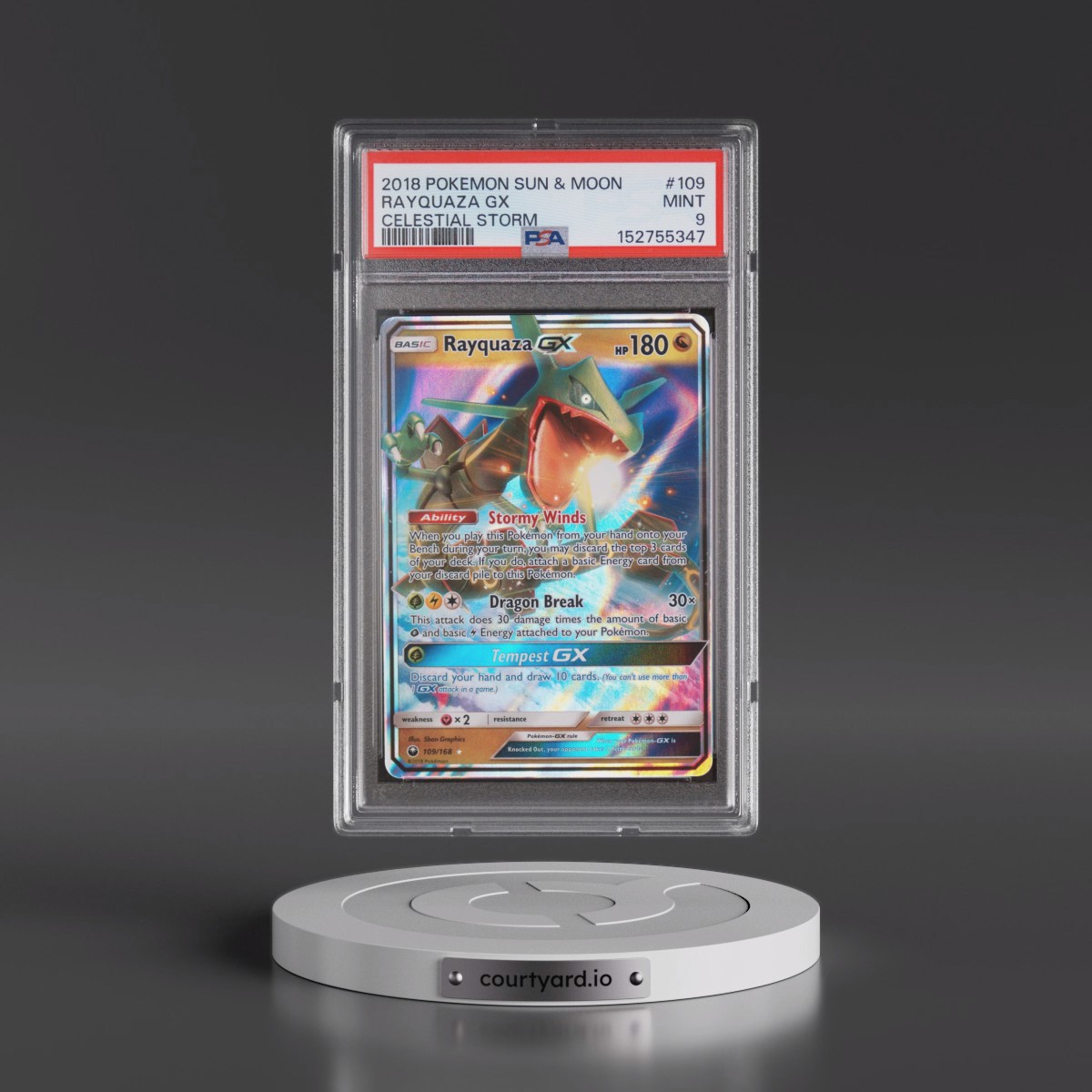 2018 Pokémon Sun & Moon Celestial Storm #109 Rayquaza GX - Holo (PSA 9 MINT)