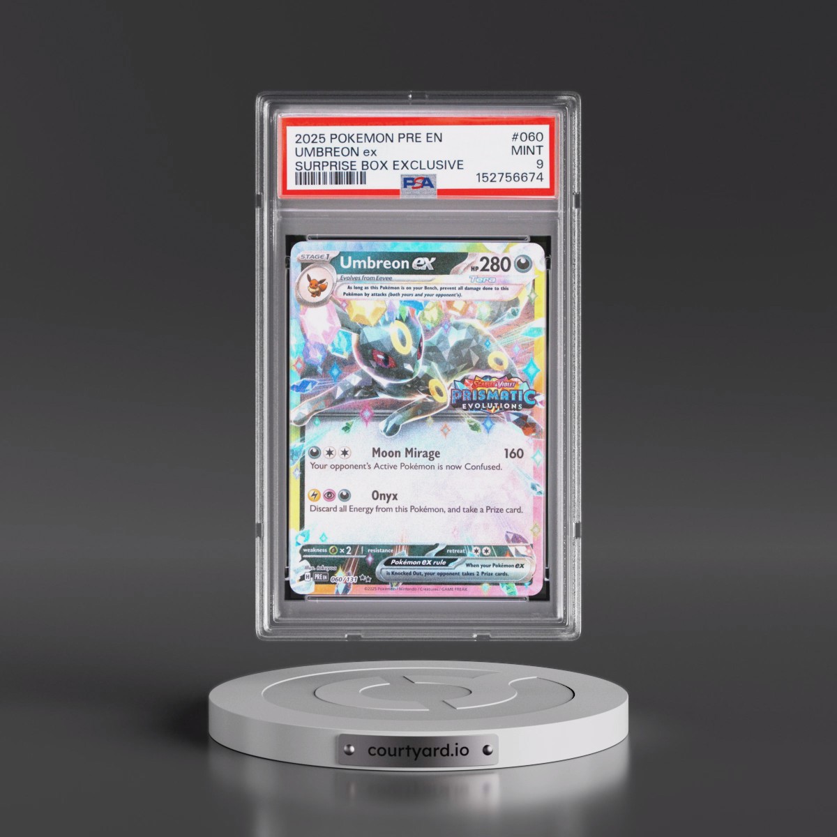 2025 Pokémon Pre EN-Prismatic Evolutions #060 Umbreon EX - Holo Surprise Box Exclusive (PSA 9 MINT)