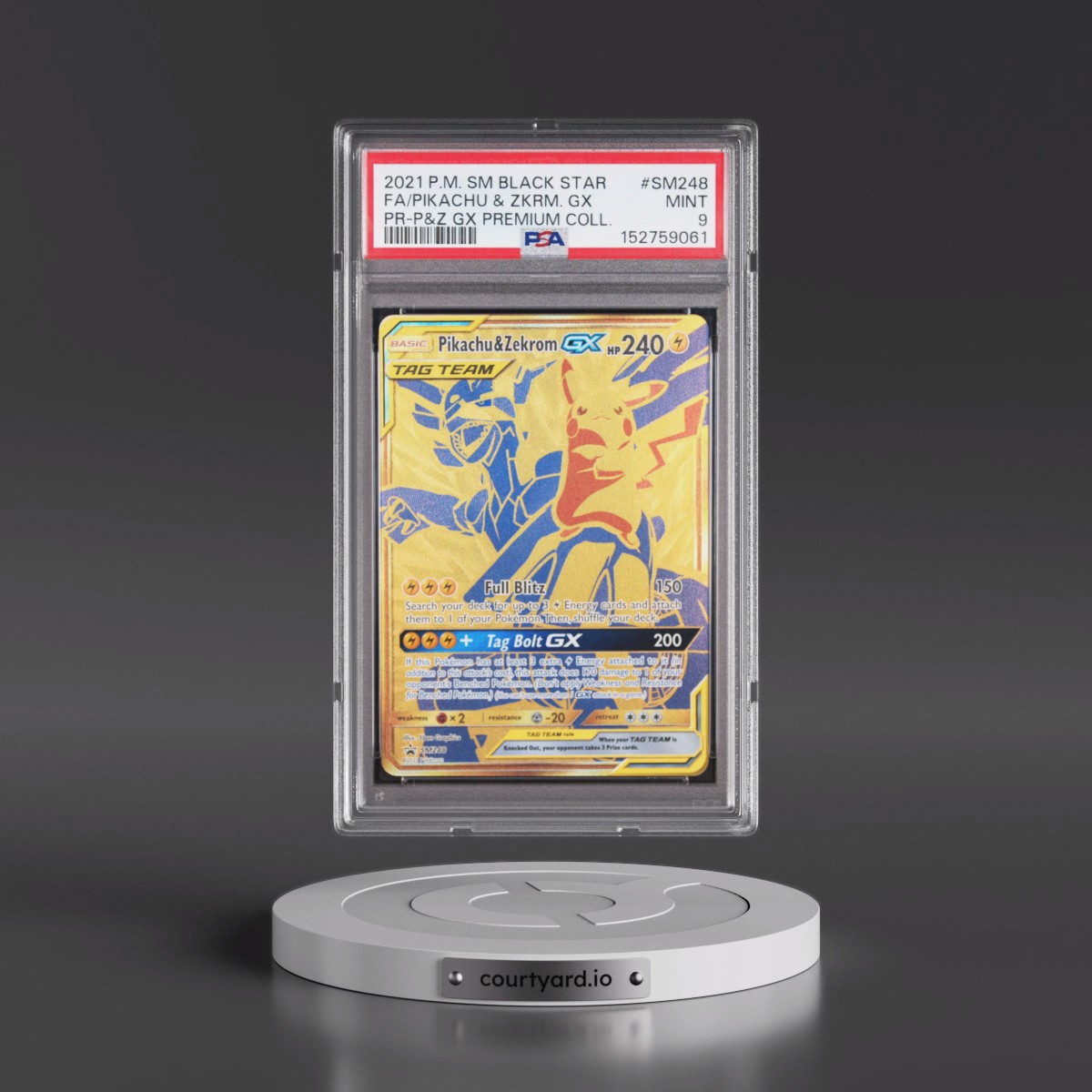 2021 Pokémon SM Black Star Promo #SM248 Pikachu & Zekrom GX - Holo Full Art Pikachu & Zekrom GX Premium Collection (PSA 9 MINT)