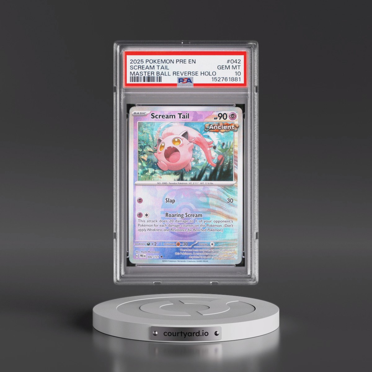 2025 Pokémon Pre EN-Prismatic Evolutions #042 Scream Tail - Reverse Holo Master Ball (PSA 10 GEM MINT)