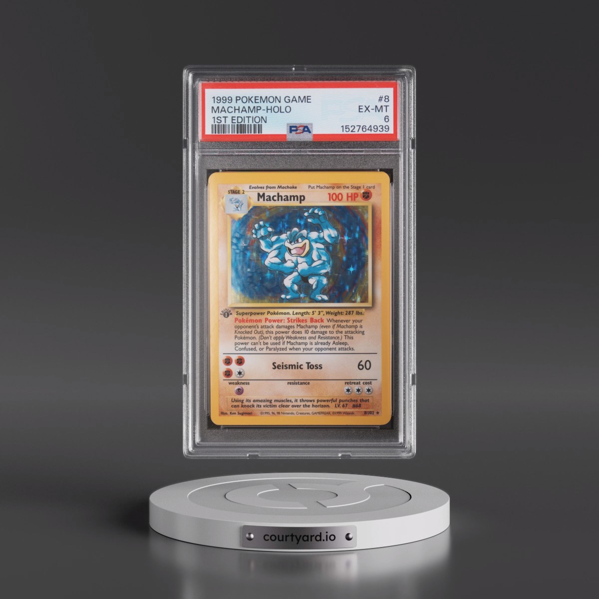 1999 Pokémon Game #8 Machamp - 1st Edition Holo (PSA 6 EX-MT)