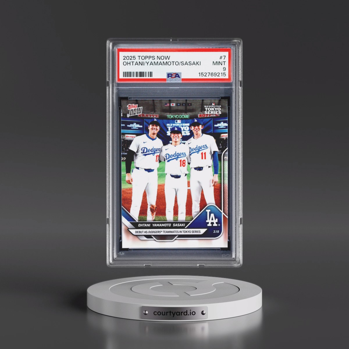 2025 Topps Now #7 Roki Sasaki/Shohei Ohtani/Yoshinobu Yamamoto (PSA 9 MINT)
