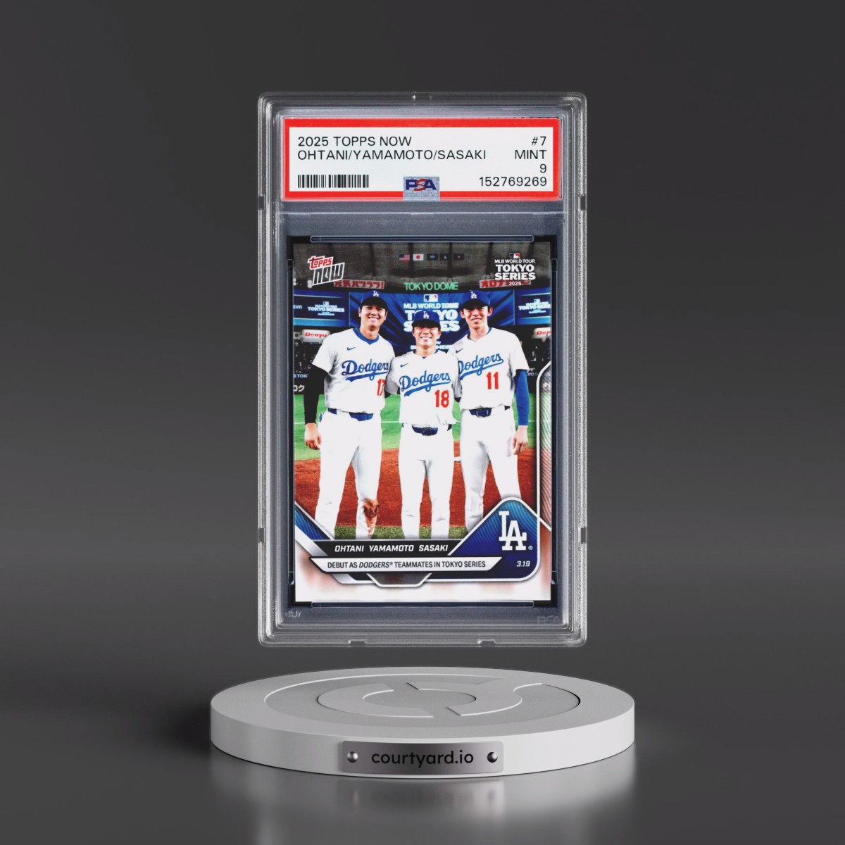 2025 Topps Now #7 Roki Sasaki/Shohei Ohtani/Yoshinobu Yamamoto (PSA 9 MINT)