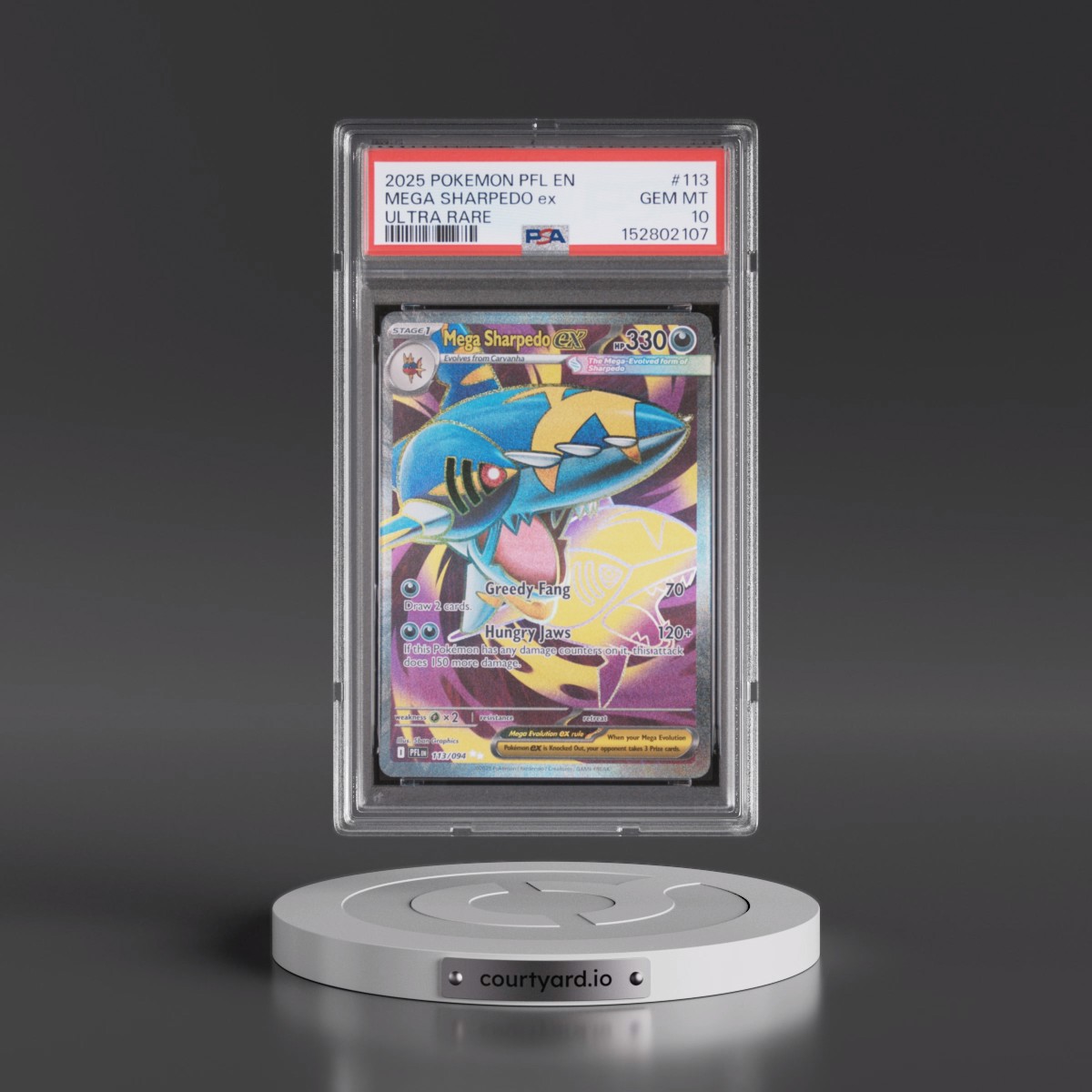 2025 Pokémon Pfl EN-Phantasmal Flames #113 Mega Sharpedo EX - Holo Ultra Rare (PSA 10 GEM MINT)