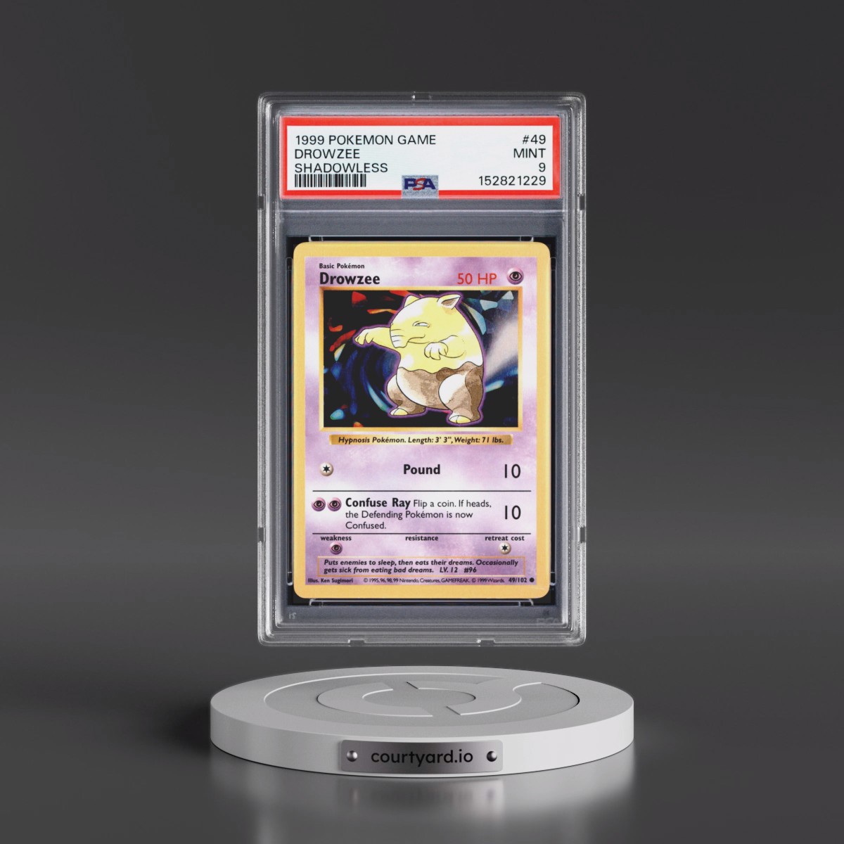 1999 Pokémon Game #49 Drowzee - Shadowless (PSA 9 MINT)