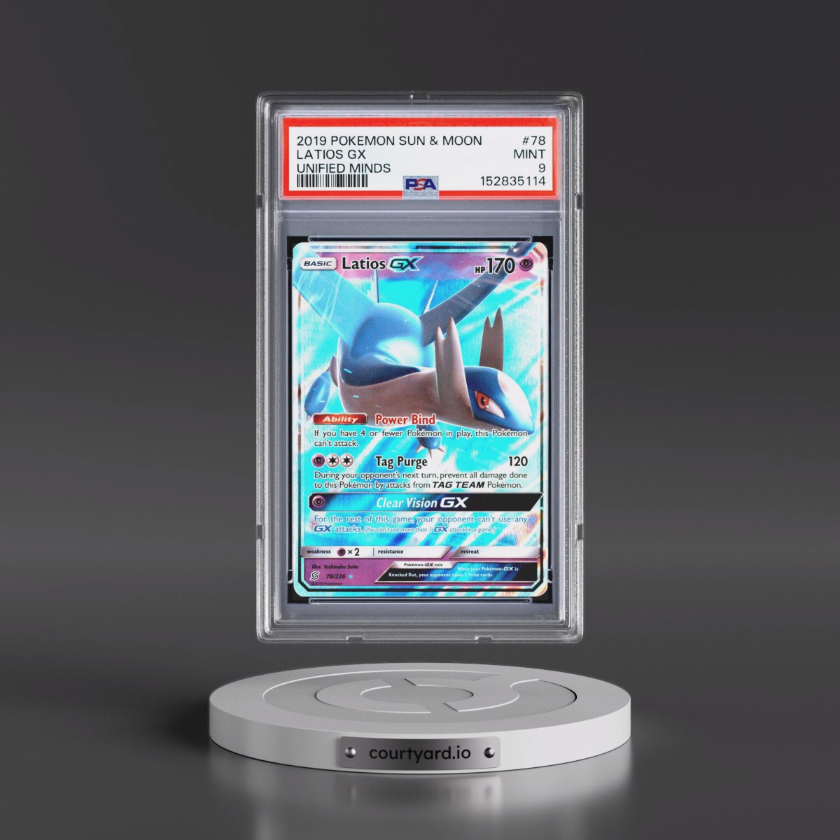 2019 Pokémon Sun & Moon Unified Minds #78 Latios GX - Holo (PSA 9 MINT)