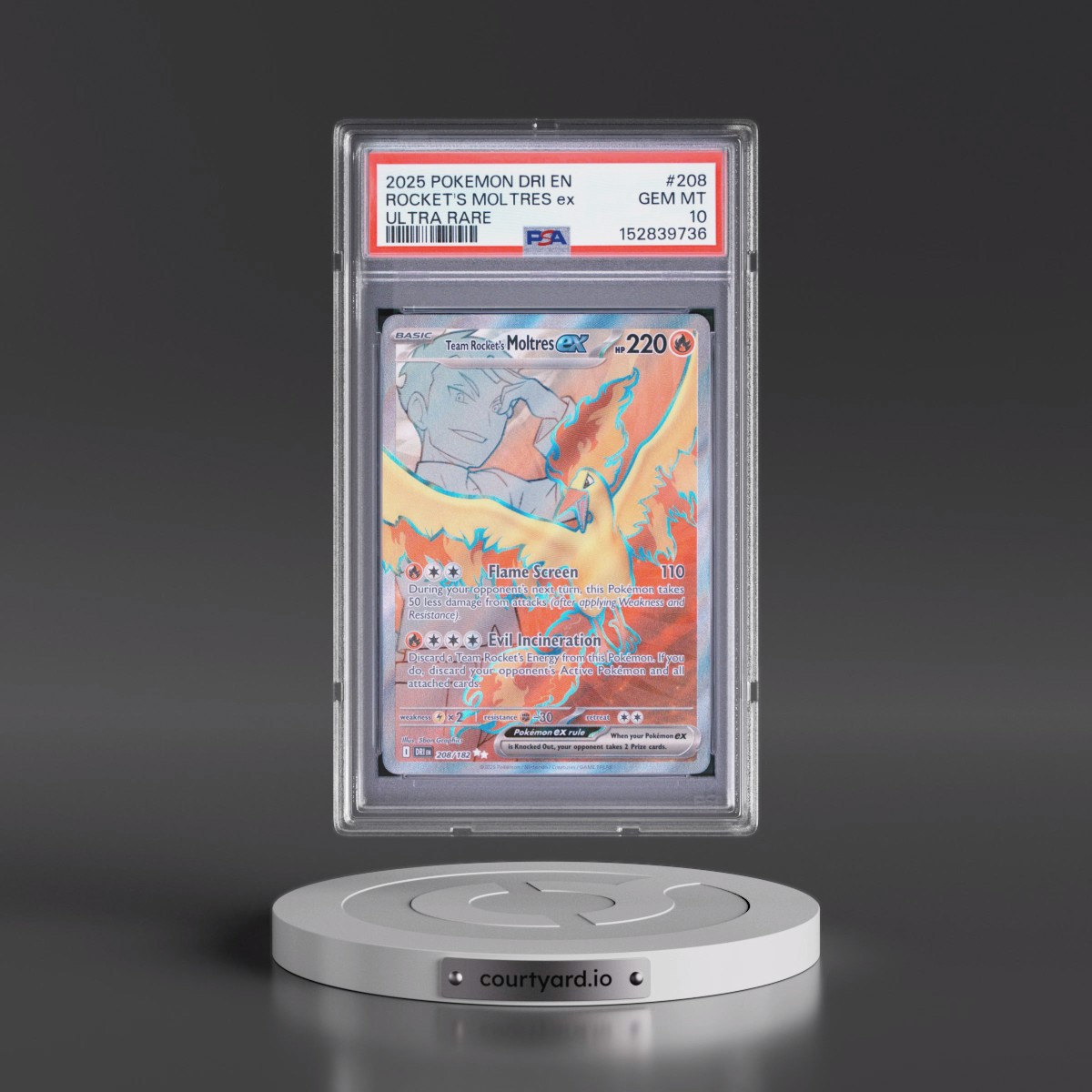 2025 Pokémon Dri EN-Destined Rivals #208 Team Rocket's Moltres EX - Holo Ultra Rare (PSA 10 GEM MINT)
