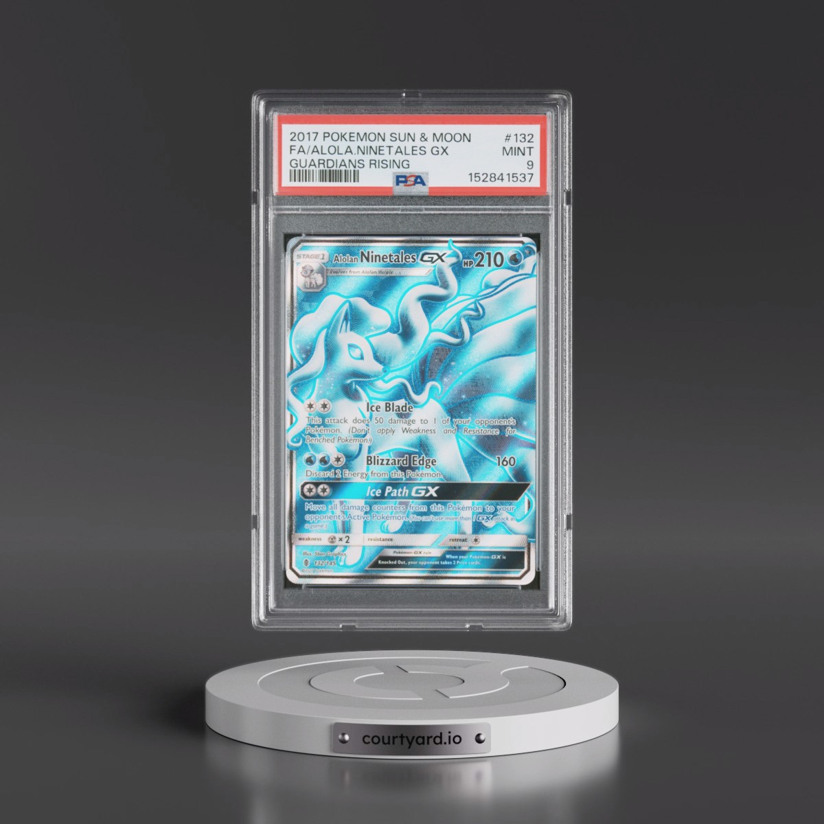 2017 Pokémon Sun & Moon Guardians Rising #132 Alolan Ninetales GX - Holo Full Art (PSA 9 MINT)