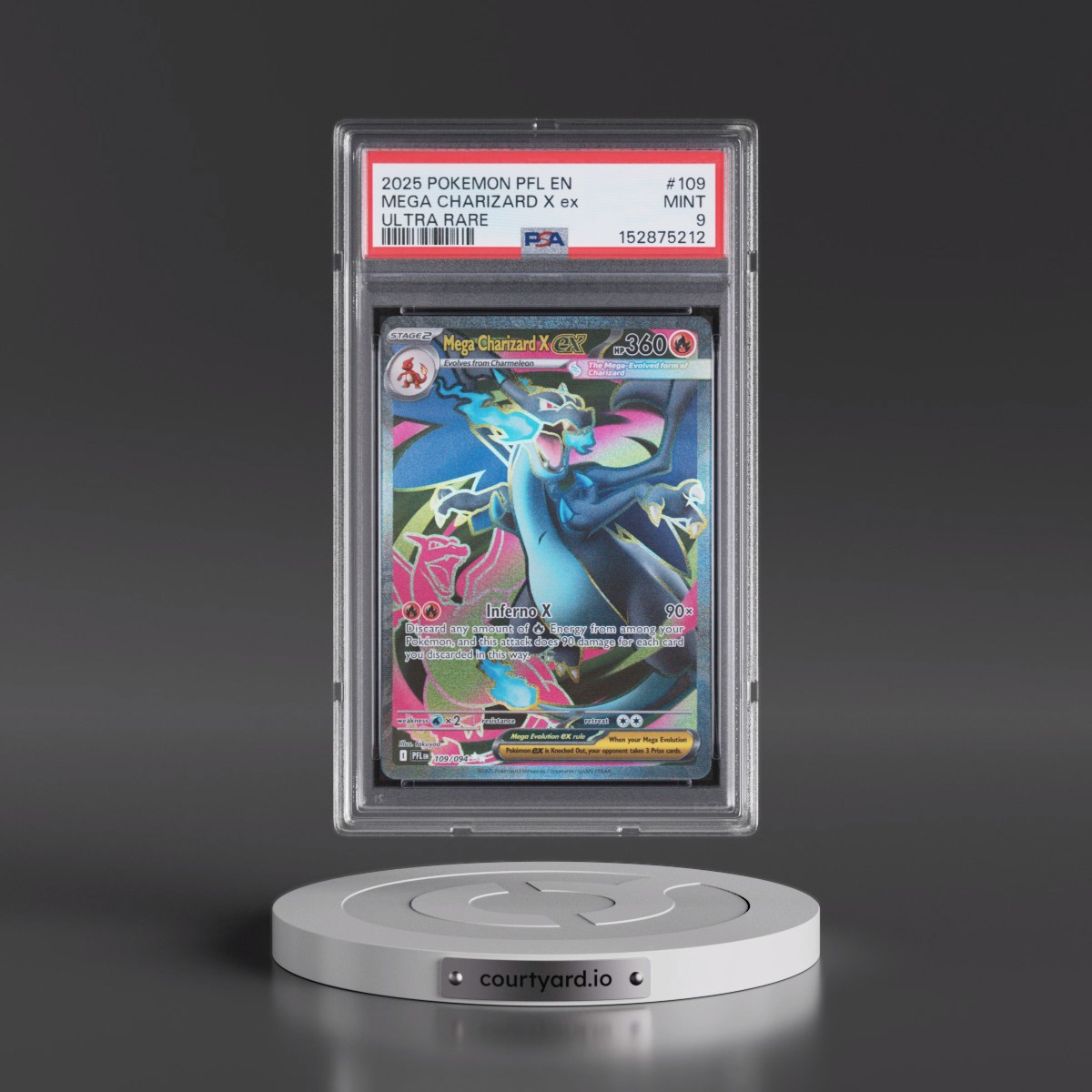 2025 Pokémon Pfl EN-Phantasmal Flames #109 Mega Charizard X EX - Holo Ultra Rare (PSA 9 MINT)
