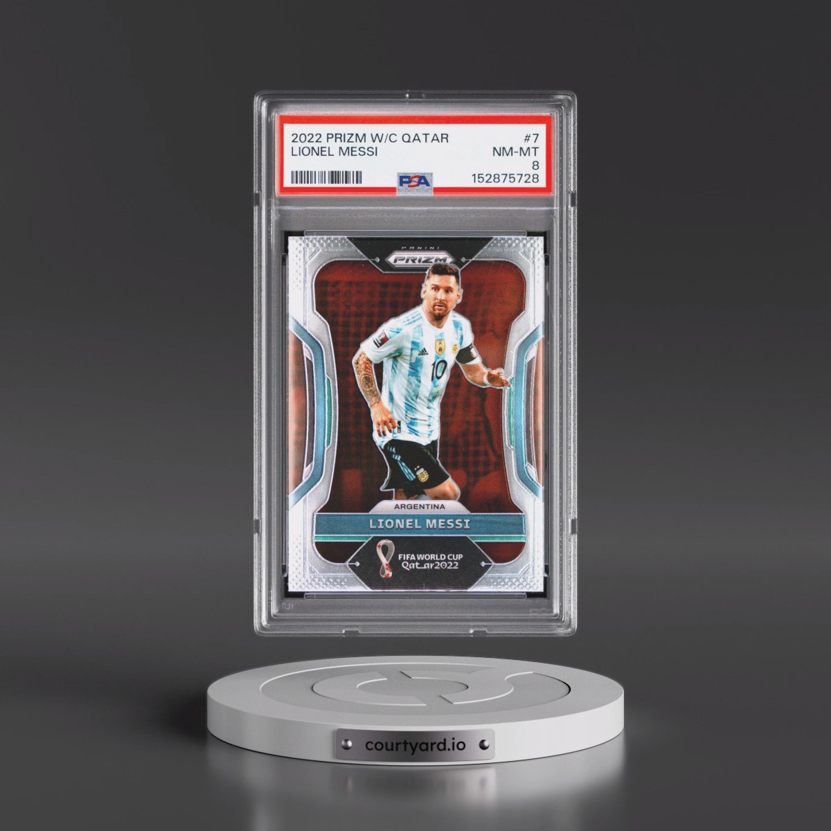 2022 Panini Prizm World Cup Qatar Lionel Messi #7 PSA 8