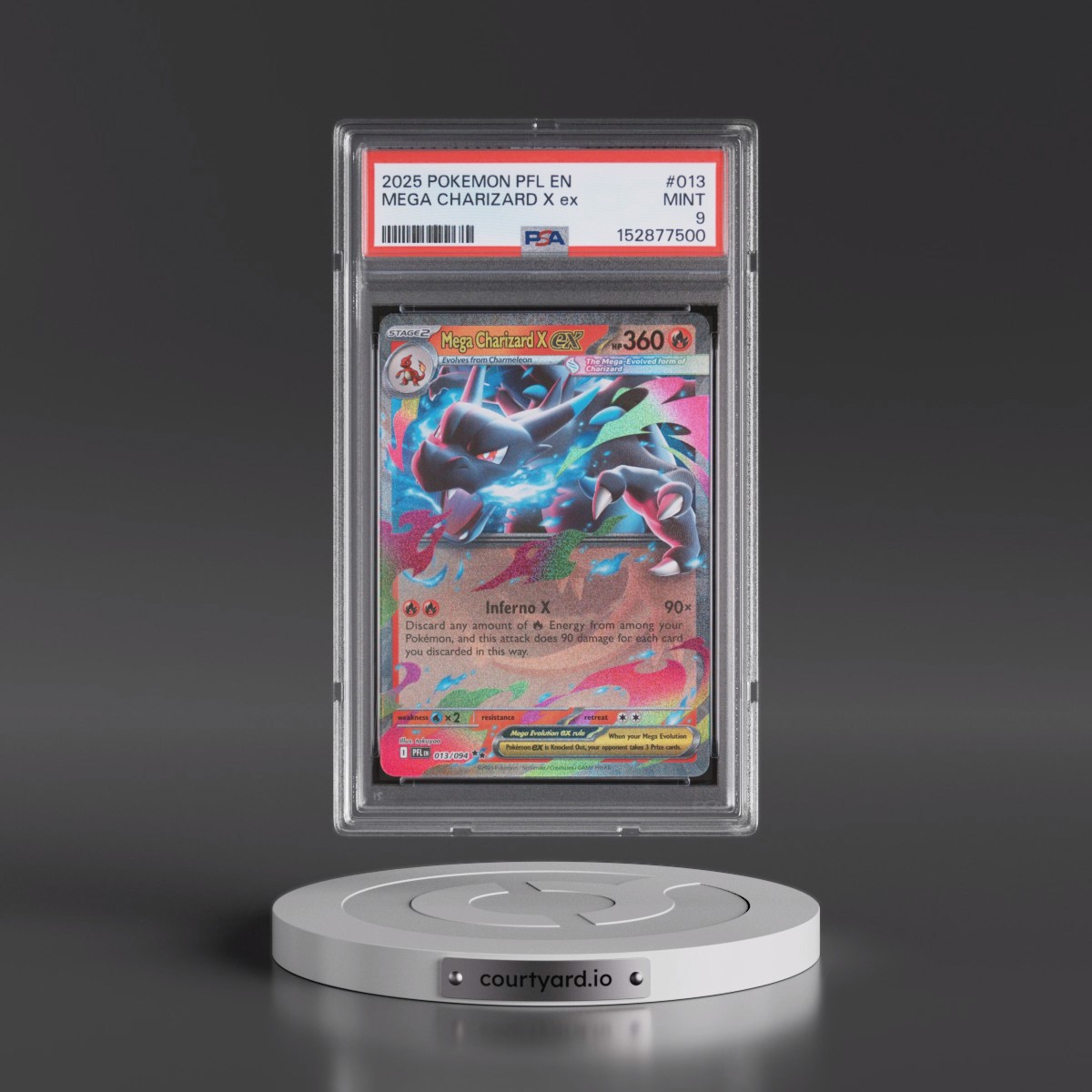 2025 Pokémon Pfl EN-Phantasmal Flames #013 Mega Charizard X EX - Holo (PSA 9 MINT)