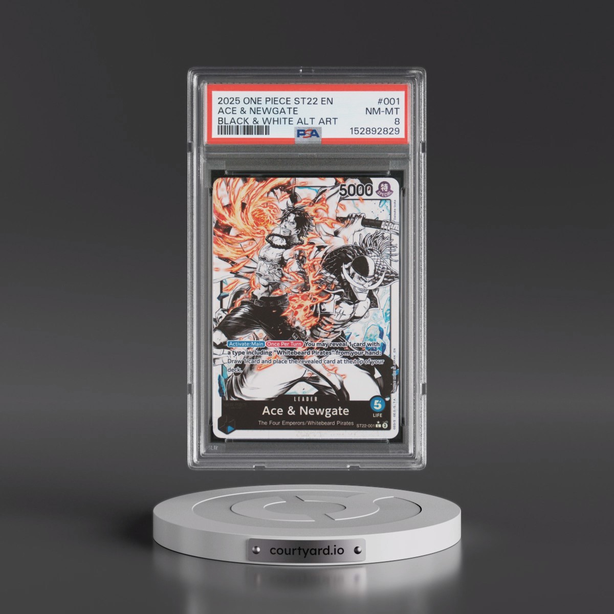 2025 One Piece Starter Deck ST22-Ace & Newgate #001 Ace & Newgate - Black & White Alternate Art (PSA 8 NM-MT)