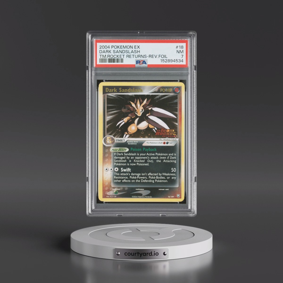 2004 Pokémon EX Team Rocket Returns #18 Dark Sandslash - Reverse Foil (PSA 7 NM)