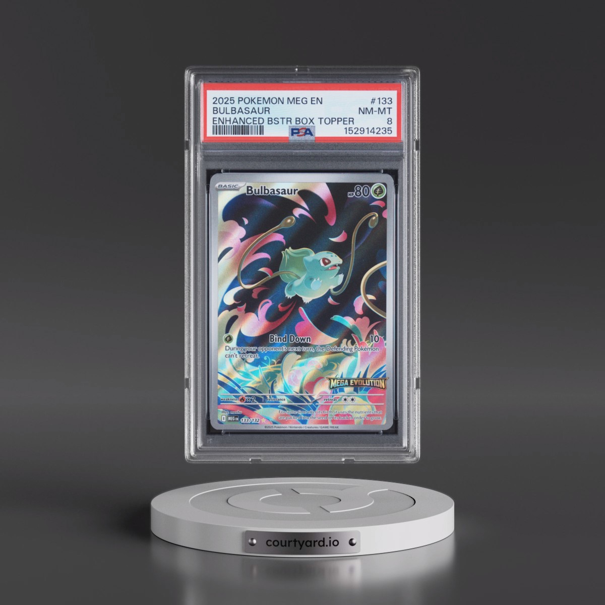 2025 Pokémon Meg EN-Mega Evolution #133 Bulbasaur - Enhanced Booster Box Topper (PSA 8 NM-MT)