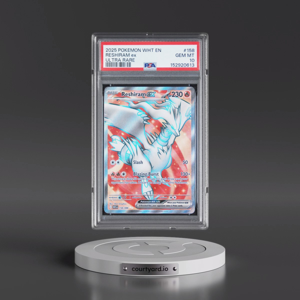 2025 Pokémon Wht EN-White Flare #158 Reshiram EX - Holo Ultra Rare (PSA 10 GEM MINT)