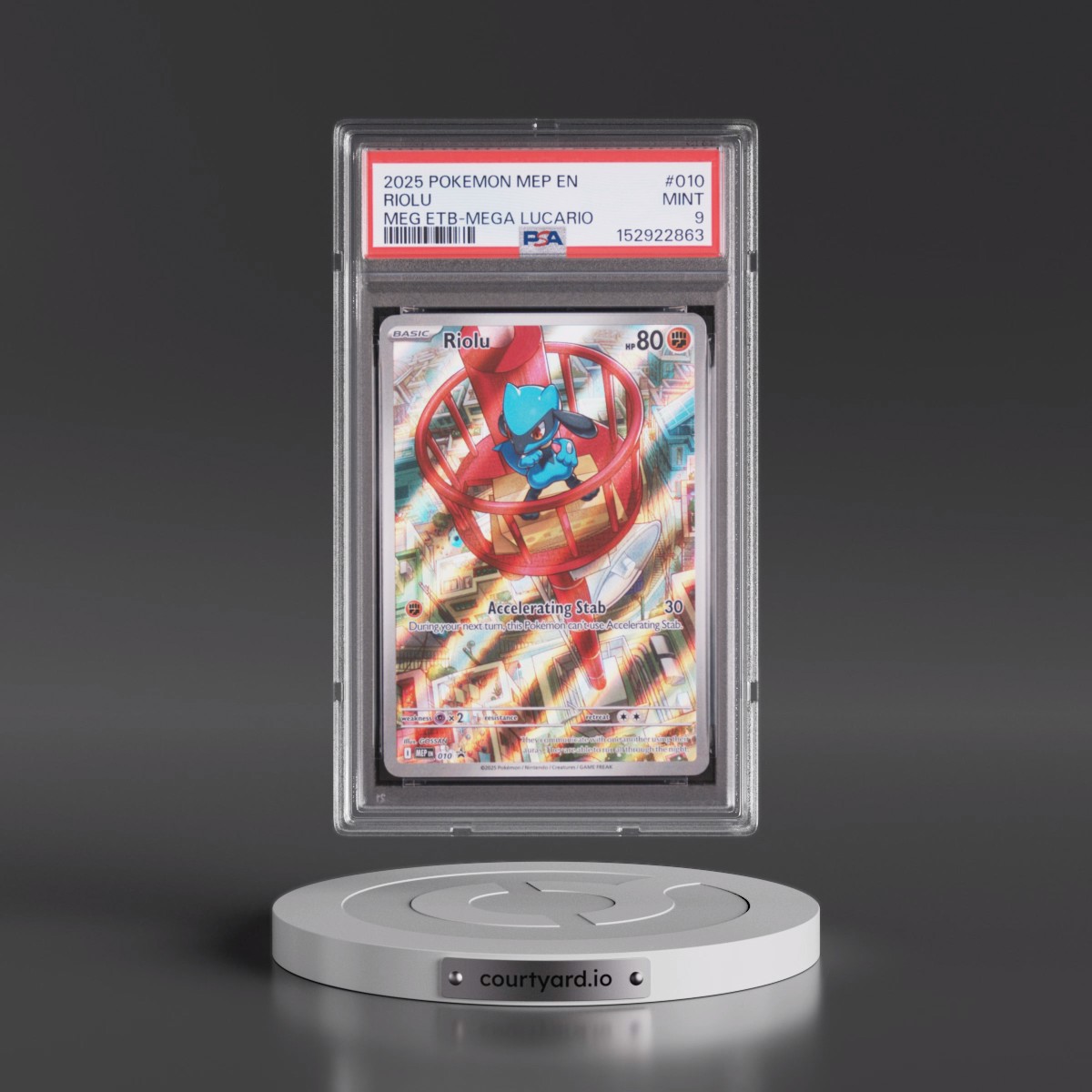 2025 Pokémon Mep EN-Me Black Star Promo #010 Riolu - Mega Evolution Elite Trainer Box-Mega Lucario (PSA 9 MINT)