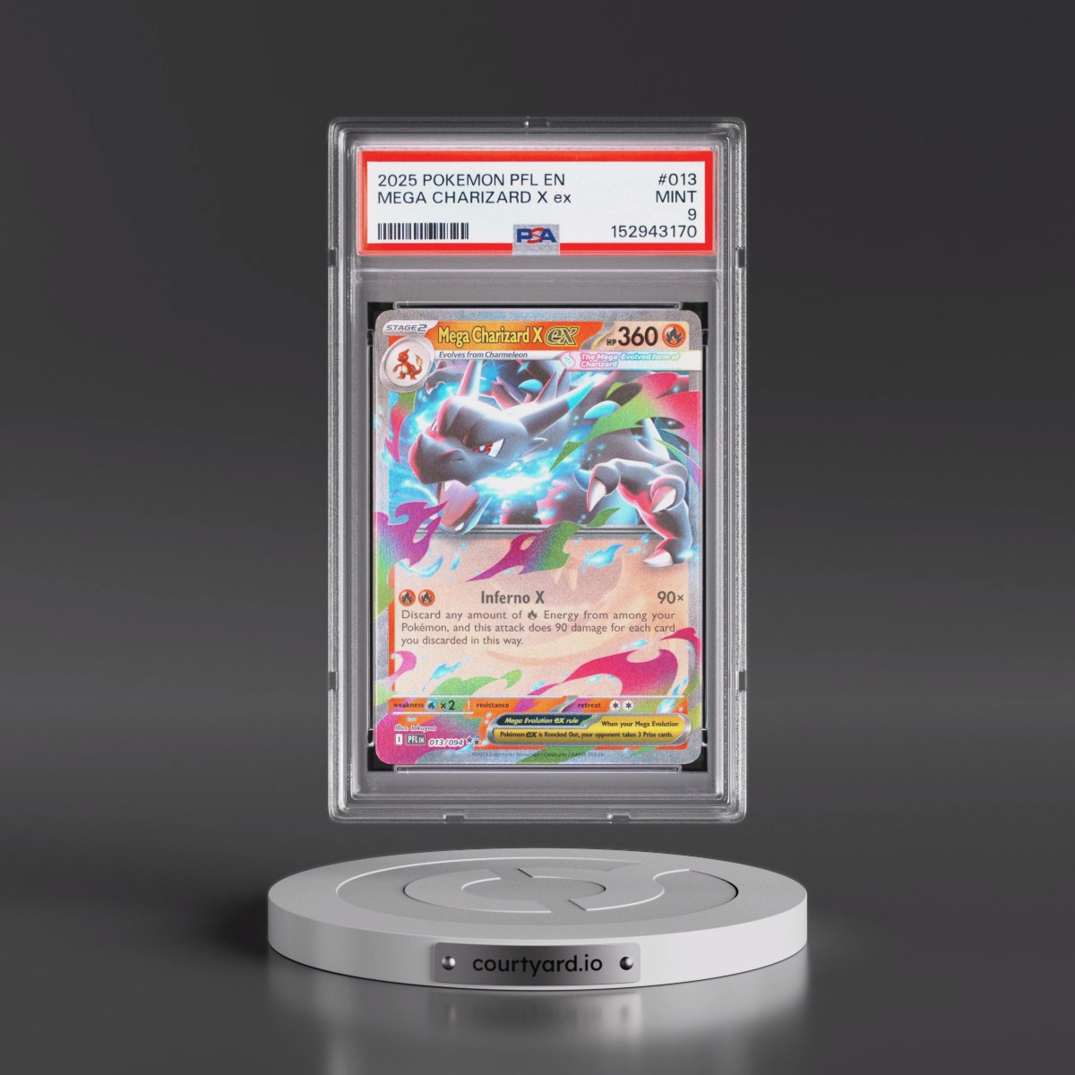 2025 Pokémon Pfl EN-Phantasmal Flames #013 Mega Charizard X EX - Holo (PSA 9 MINT)