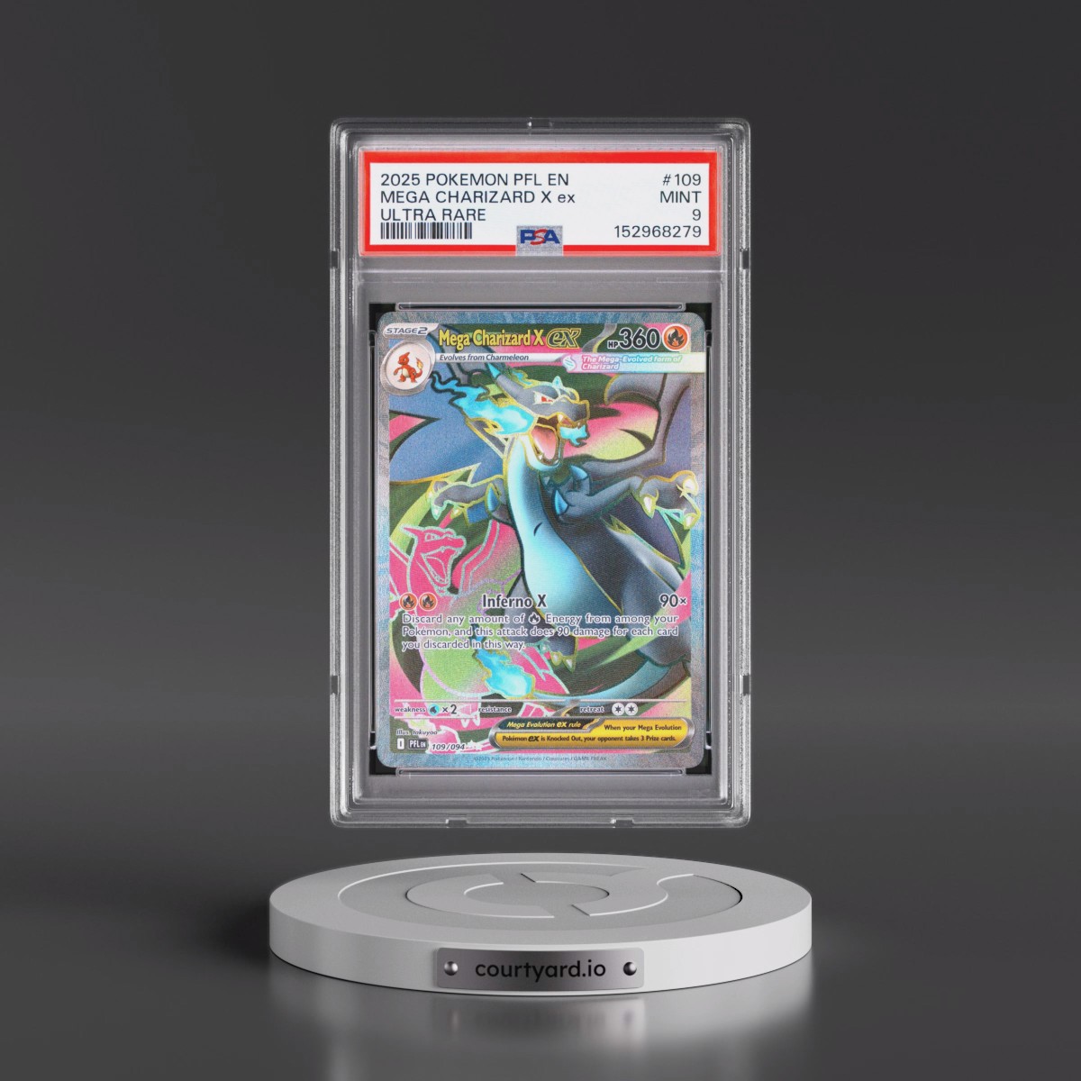 2025 Pokémon Pfl EN-Phantasmal Flames #109 Mega Charizard X EX - Holo Ultra Rare (PSA 9 MINT)