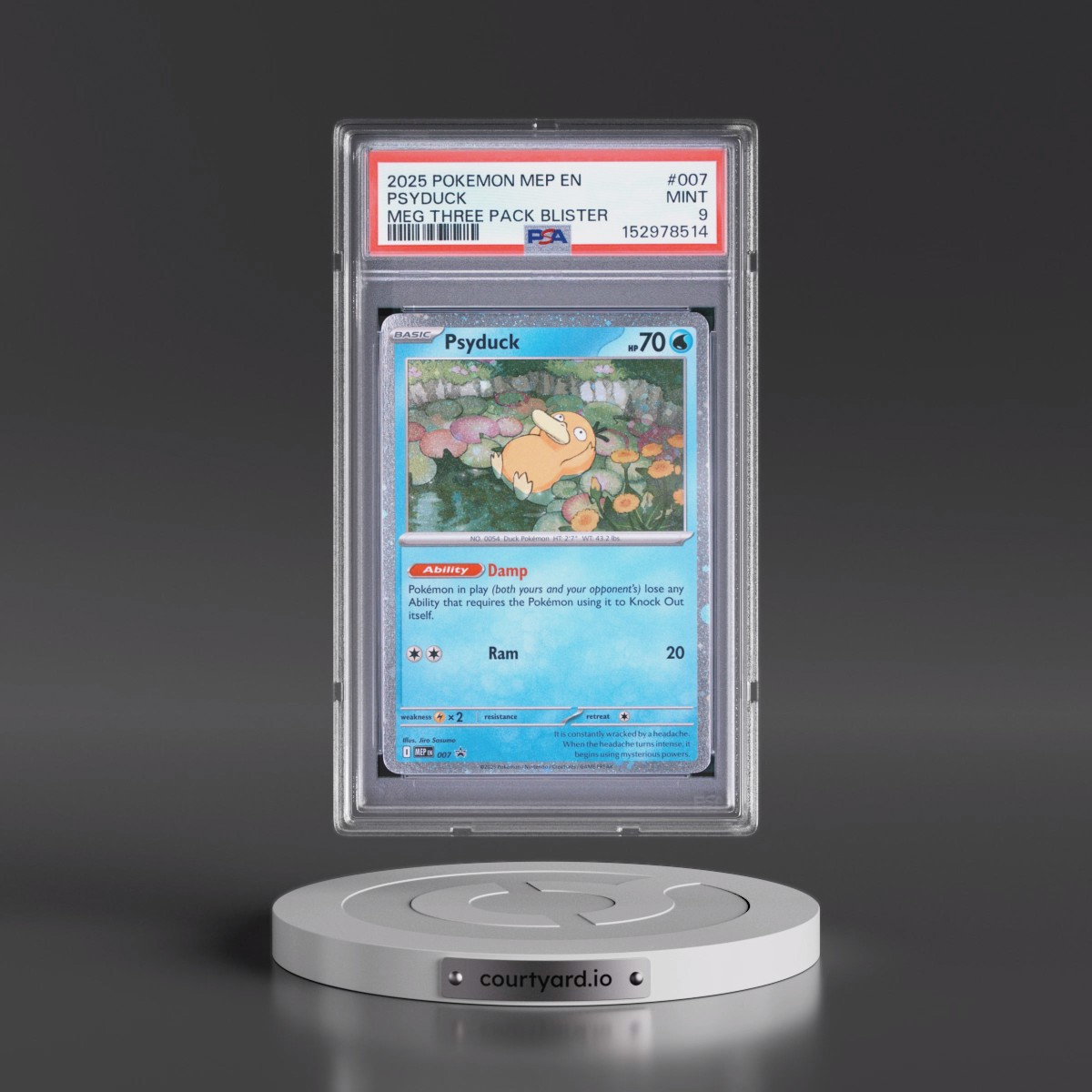 2025 Pokémon Mep EN-Me Black Star Promo #007 Psyduck - Mega Evolution Three Pack Blister (PSA 9 MINT)