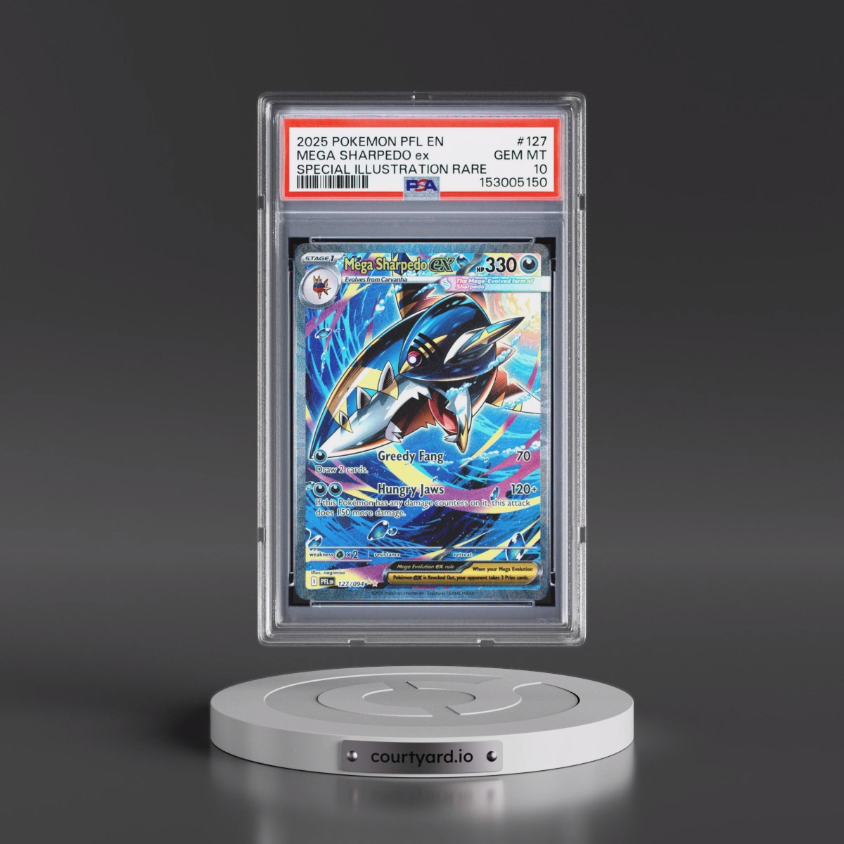 2025 Pokémon Pfl EN-Phantasmal Flames #127 Mega Sharpedo EX - Holo Special Illustration Rare (PSA 10 GEM MINT)