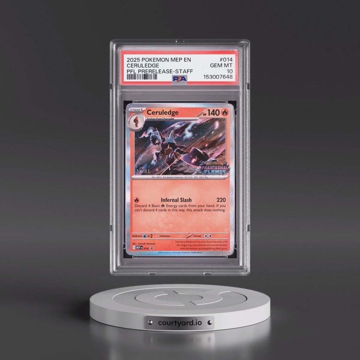 2025 Pokémon Mep EN-Me Black Star Promo #014 Ceruledge - Phantasmal Flames Prerelease-Staff (PSA 10 GEM MINT)