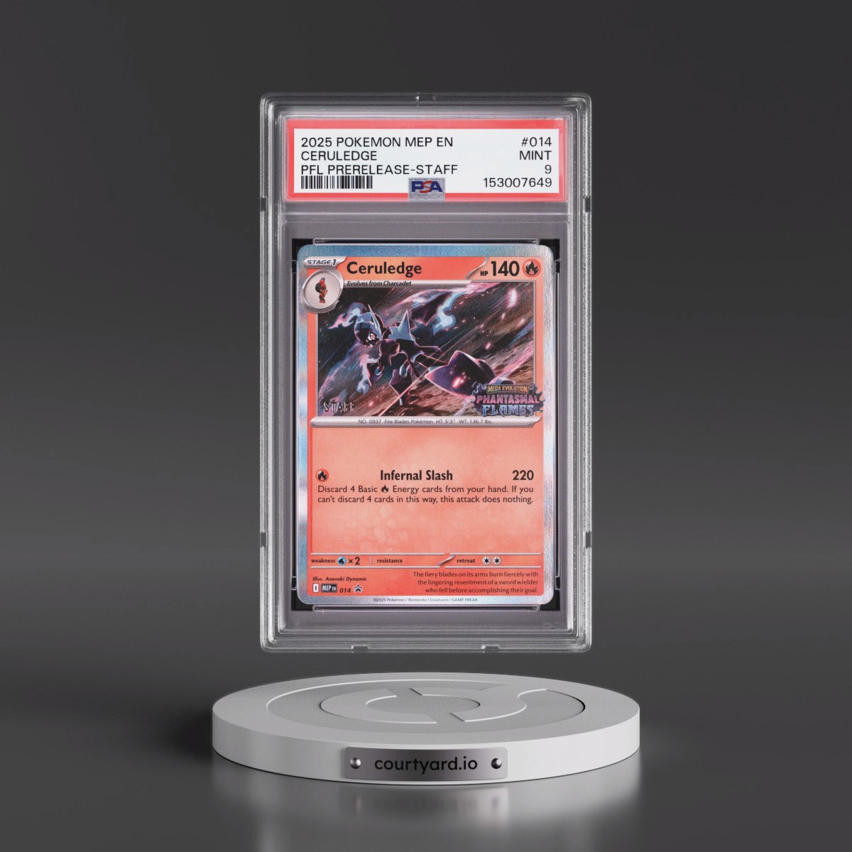 2025 Pokémon Mep EN-Me Black Star Promo #014 Ceruledge - Phantasmal Flames Prerelease-Staff (PSA 9 MINT)