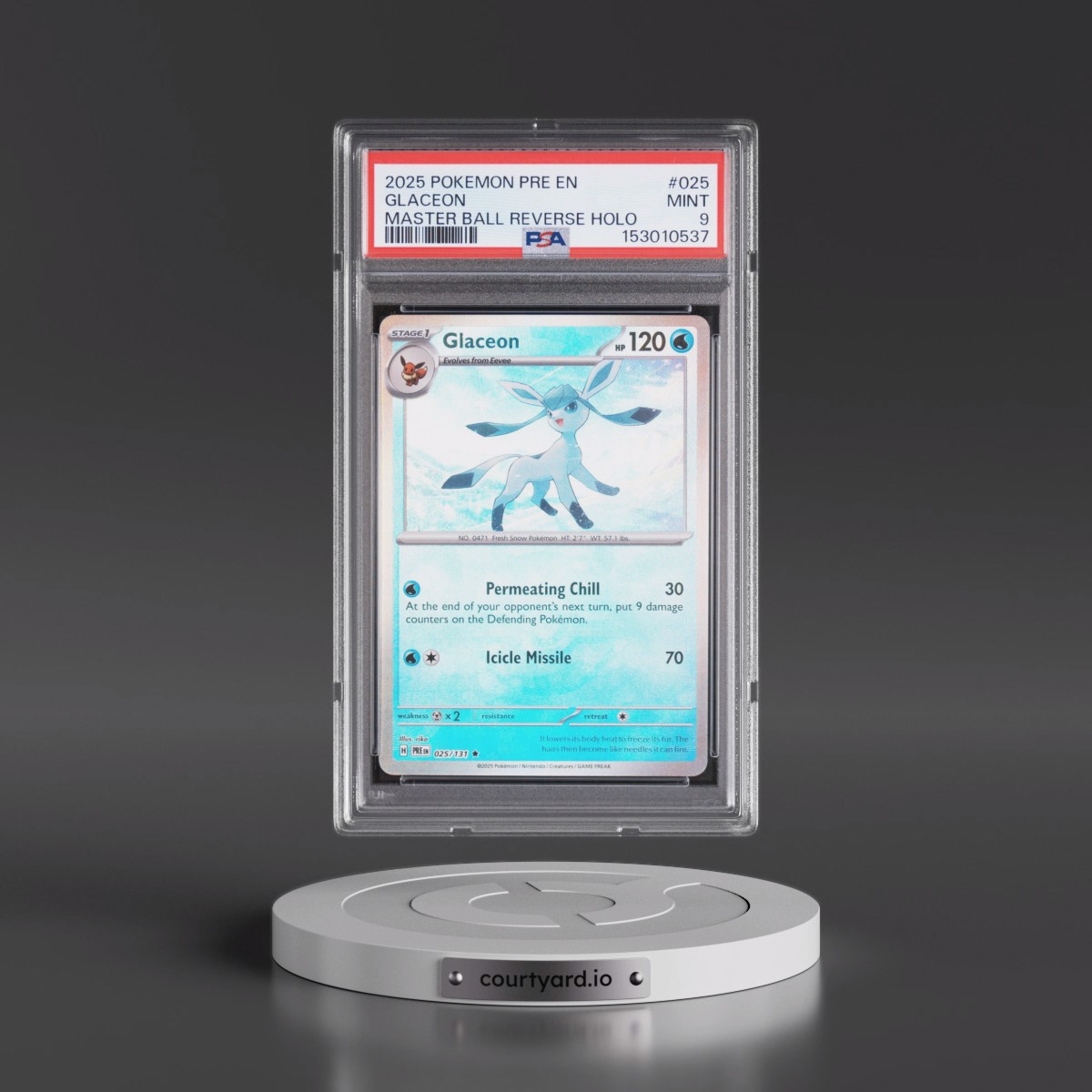 2025 Pokémon Pre EN-Prismatic Evolutions #025 Glaceon - Reverse Holo Master Ball (PSA 9 MINT)