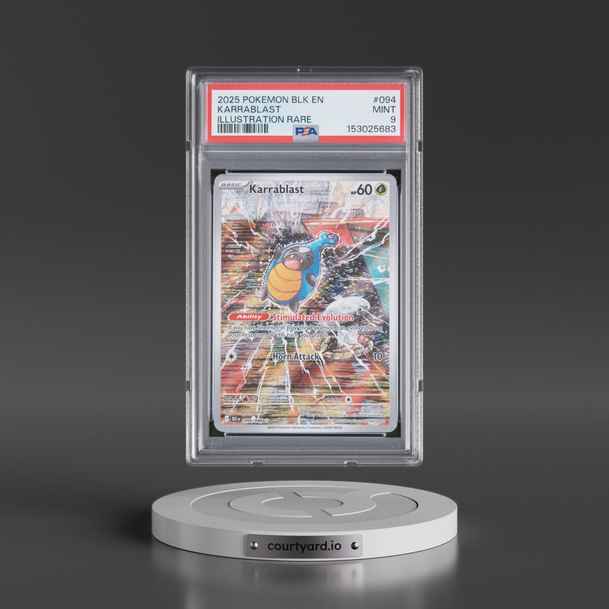 2025 Pokémon Blk EN-Black Bolt #094 Karrablast - Illustration Rare (PSA 9 MINT)