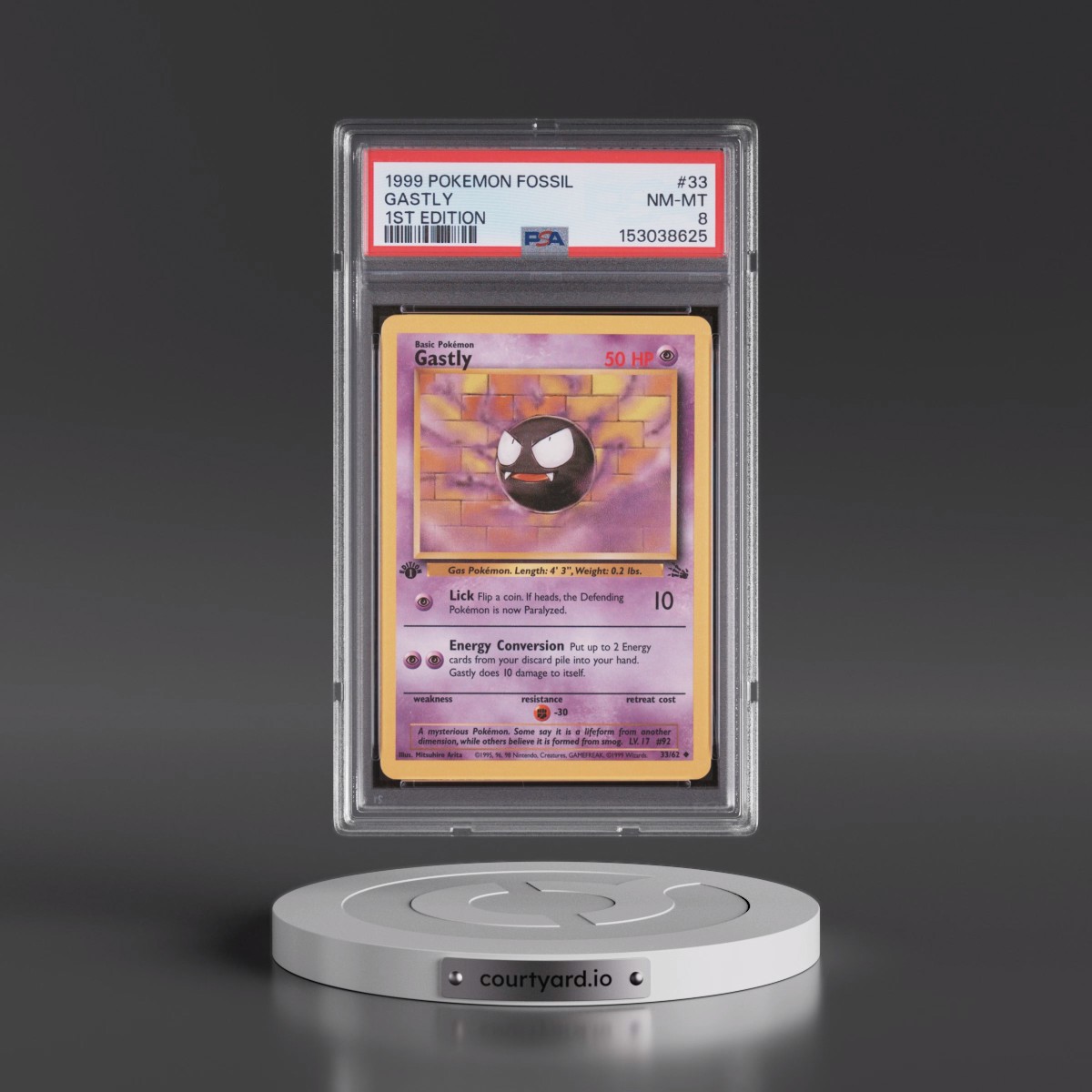 1999 Pokémon Fossil #33 Gastly - 1st Edition (PSA 8 NM-MT)