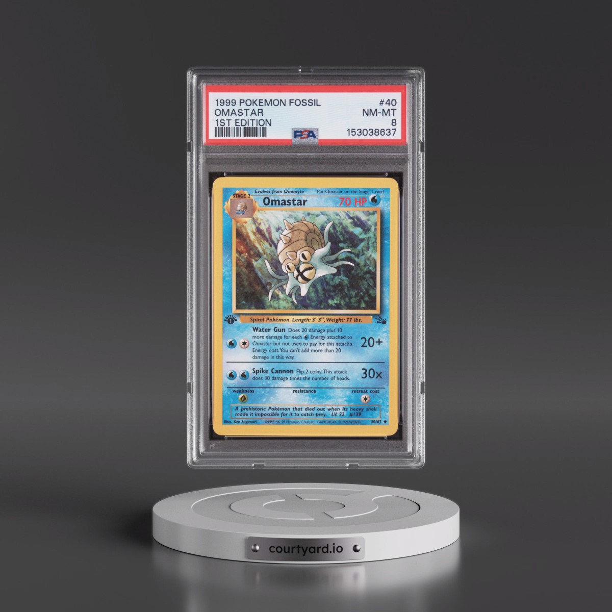 1999 Pokémon Fossil #40 Omastar - 1st Edition (PSA 8 NM-MT)