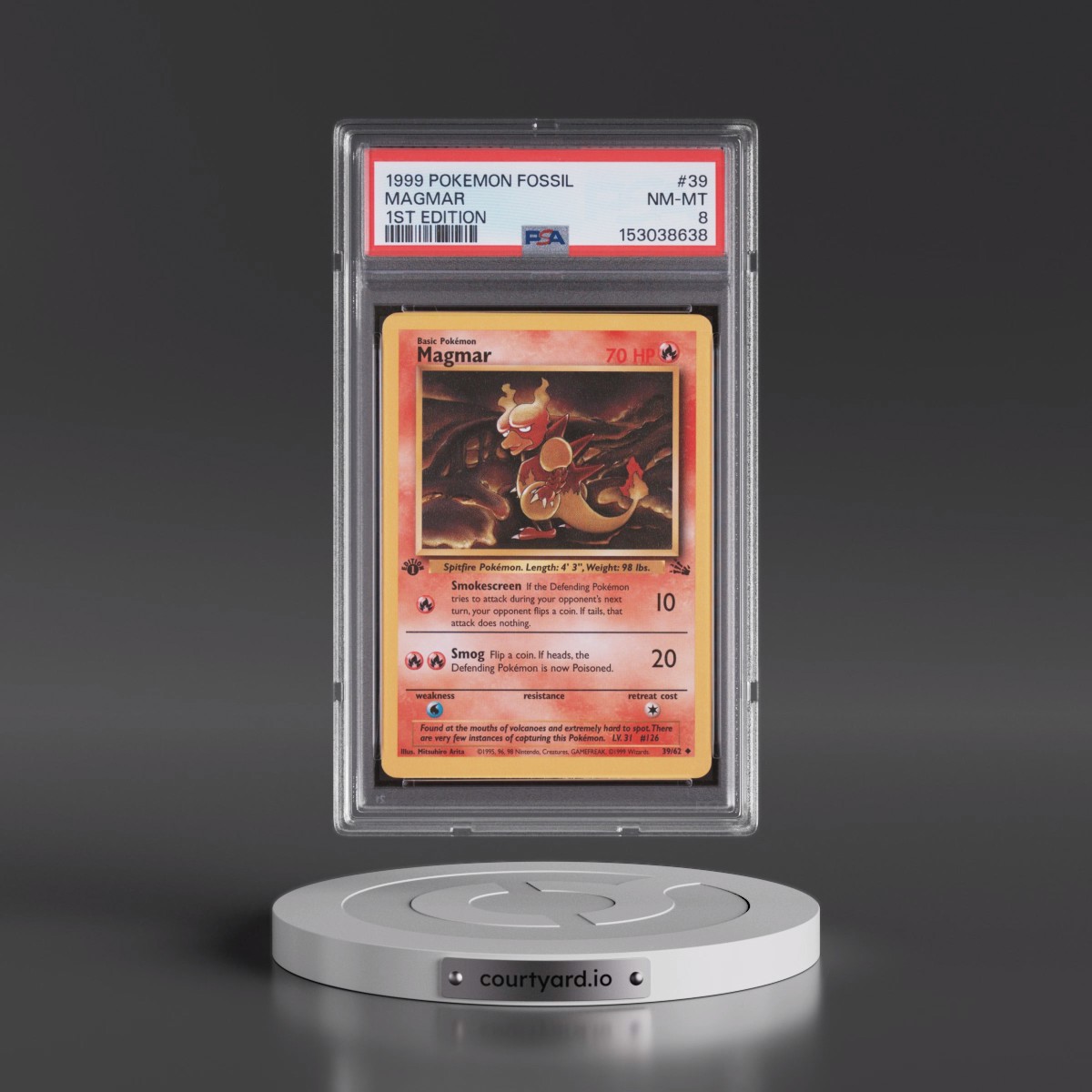 1999 Pokémon Fossil #39 Magmar - 1st Edition (PSA 8 NM-MT)